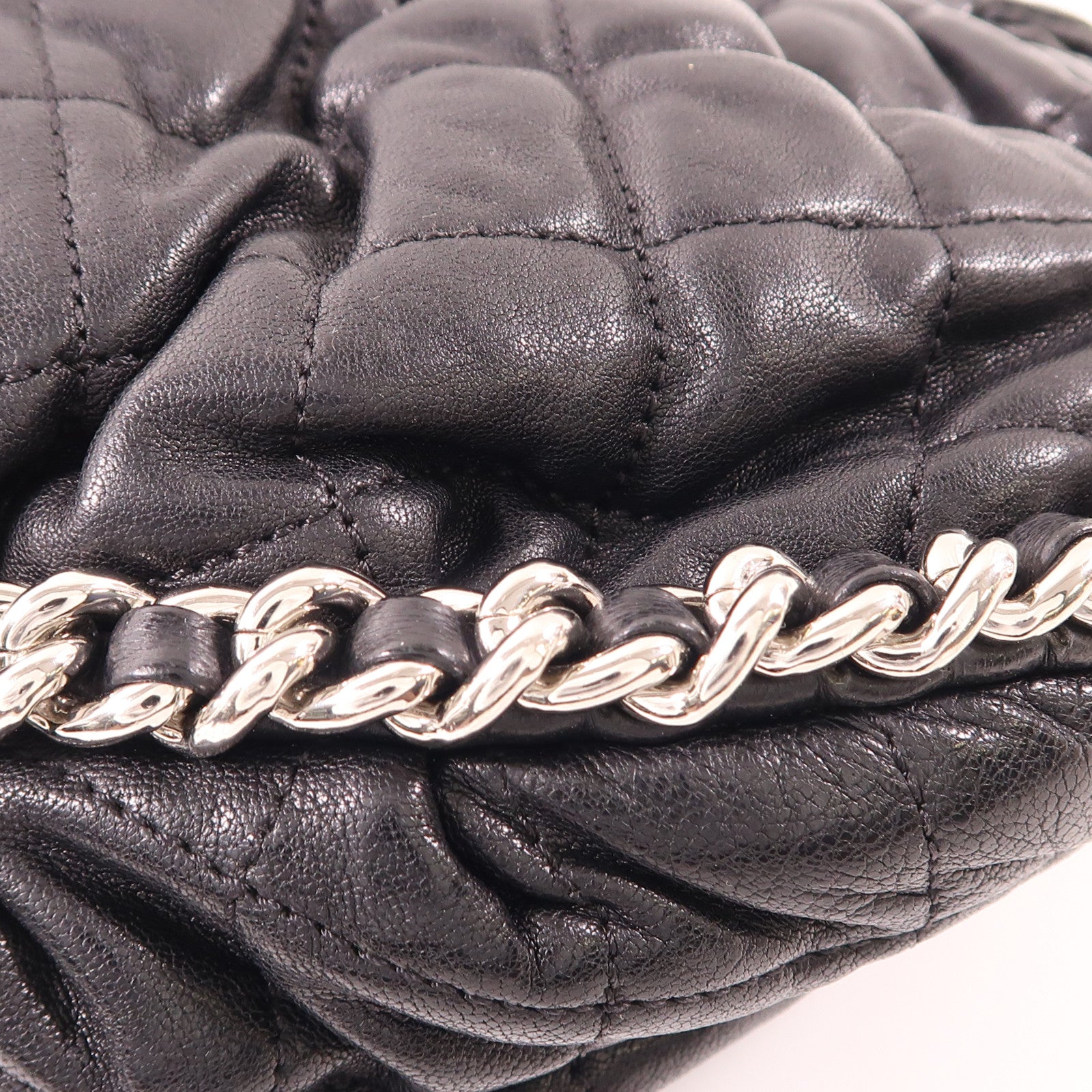 CHANEL 羊皮皮革Chain Shoulder銀扣鏈帶肩背袋