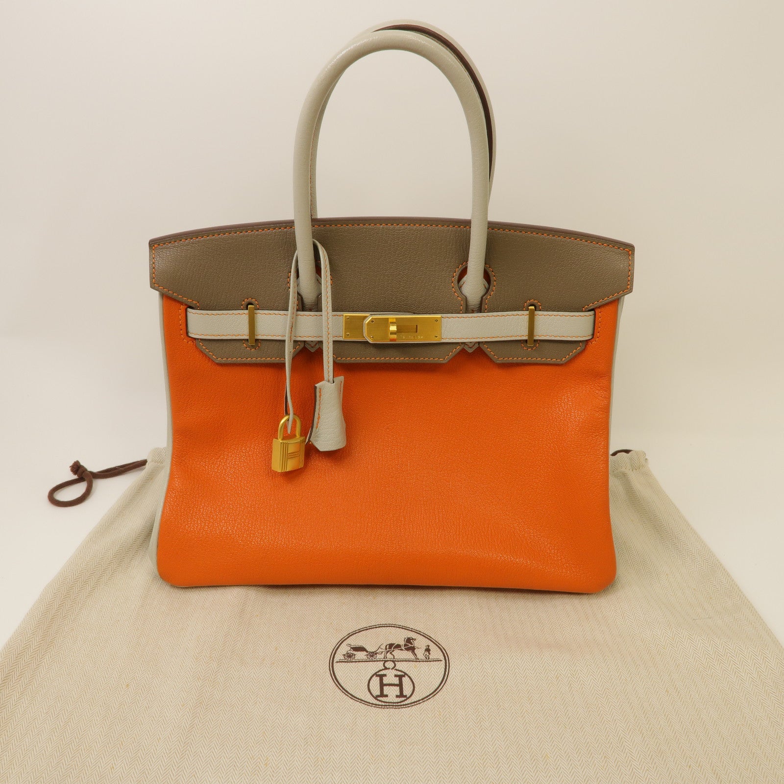 HERMES Chevre皮革Birkin 30金扣手挽袋大象灰色