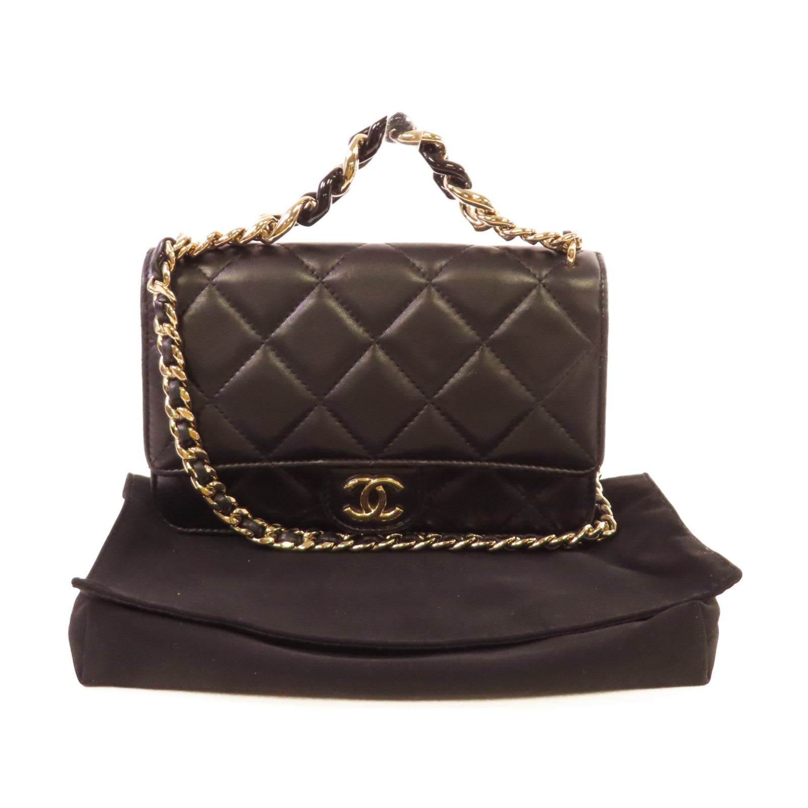CHANEL 菱格羊皮皮革WOC 2Way Chain Shoulder Bag金扣手挽肩背兩用袋黑色