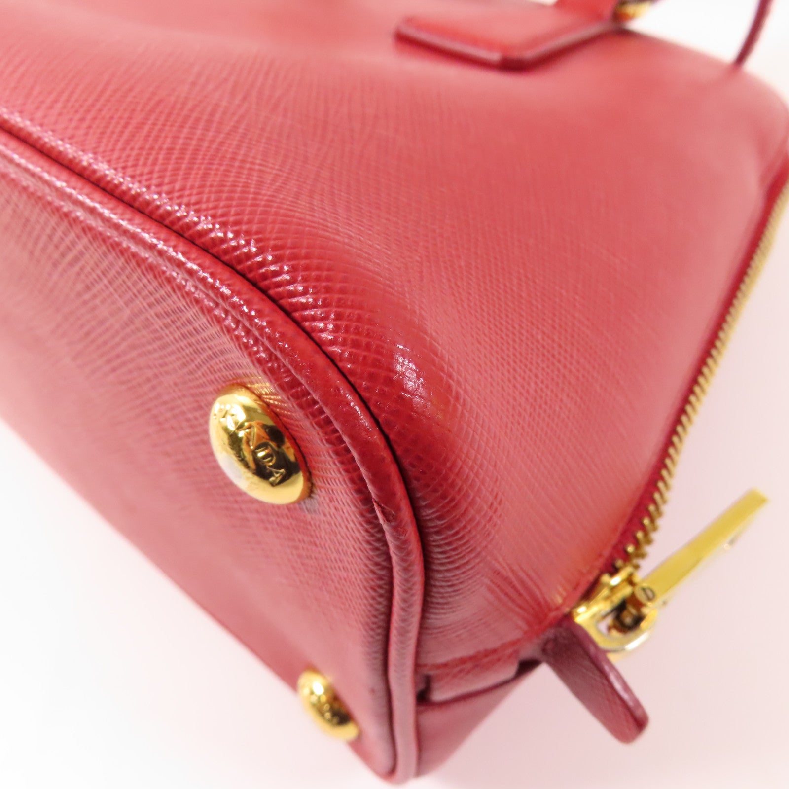 PRADA 牛皮皮革2 Way Shoulder金扣手挽肩背兩用袋紅色