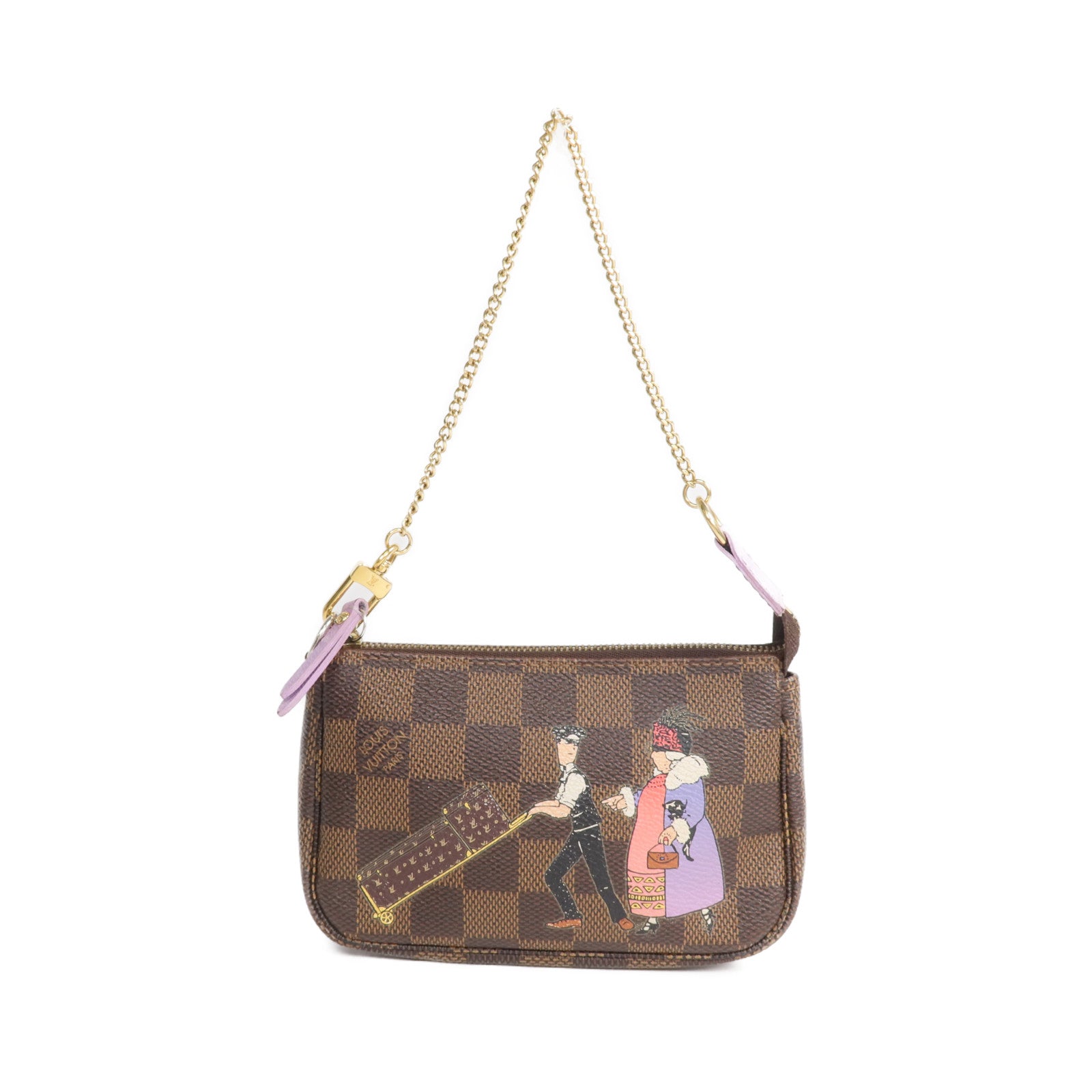 LOUIS VUITTON Damier Mini Pochette Accessoire金扣拉鏈手挽袋