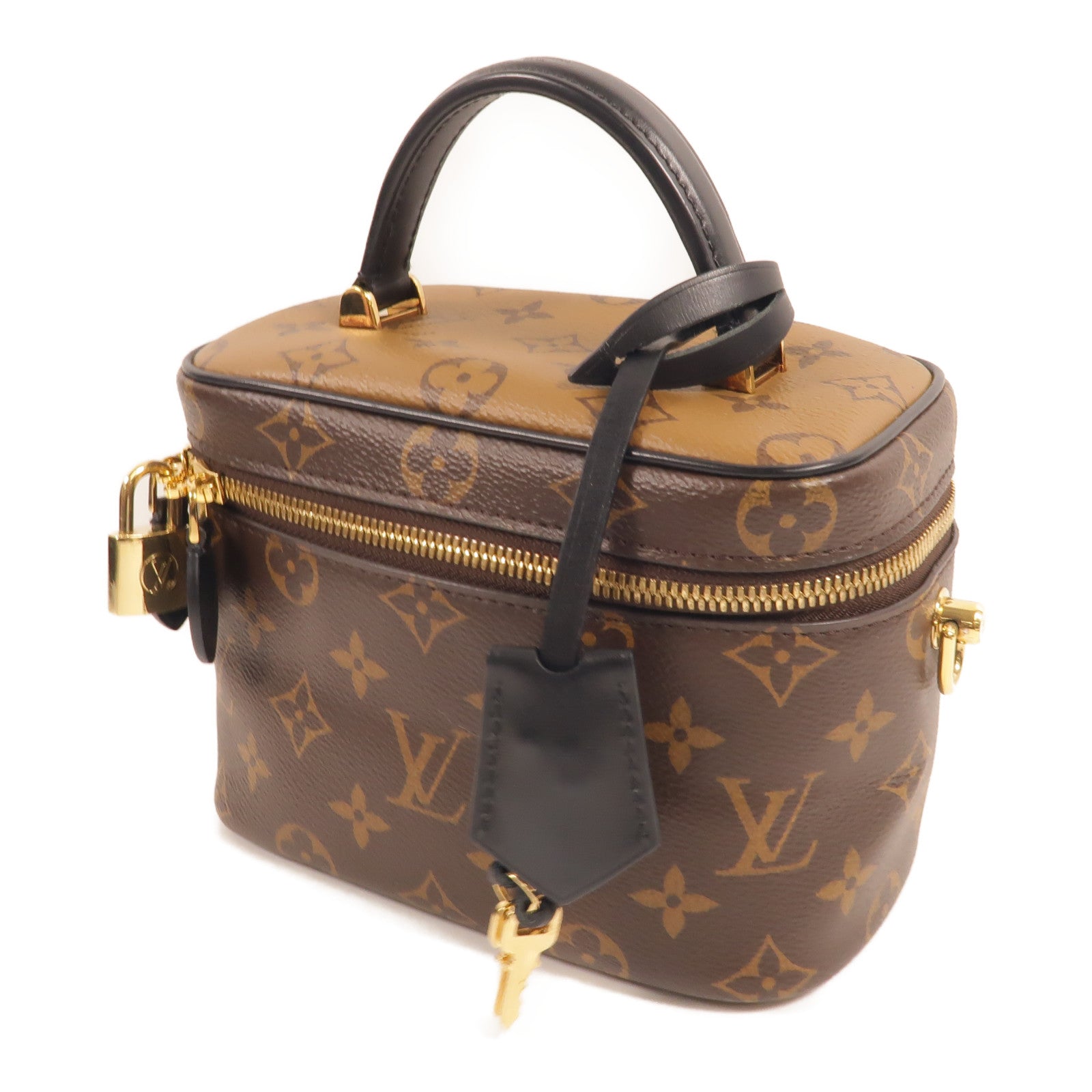 LOUIS VUITTON Monogram Reverse Vanity PM金扣手挽肩背兩用袋棕色