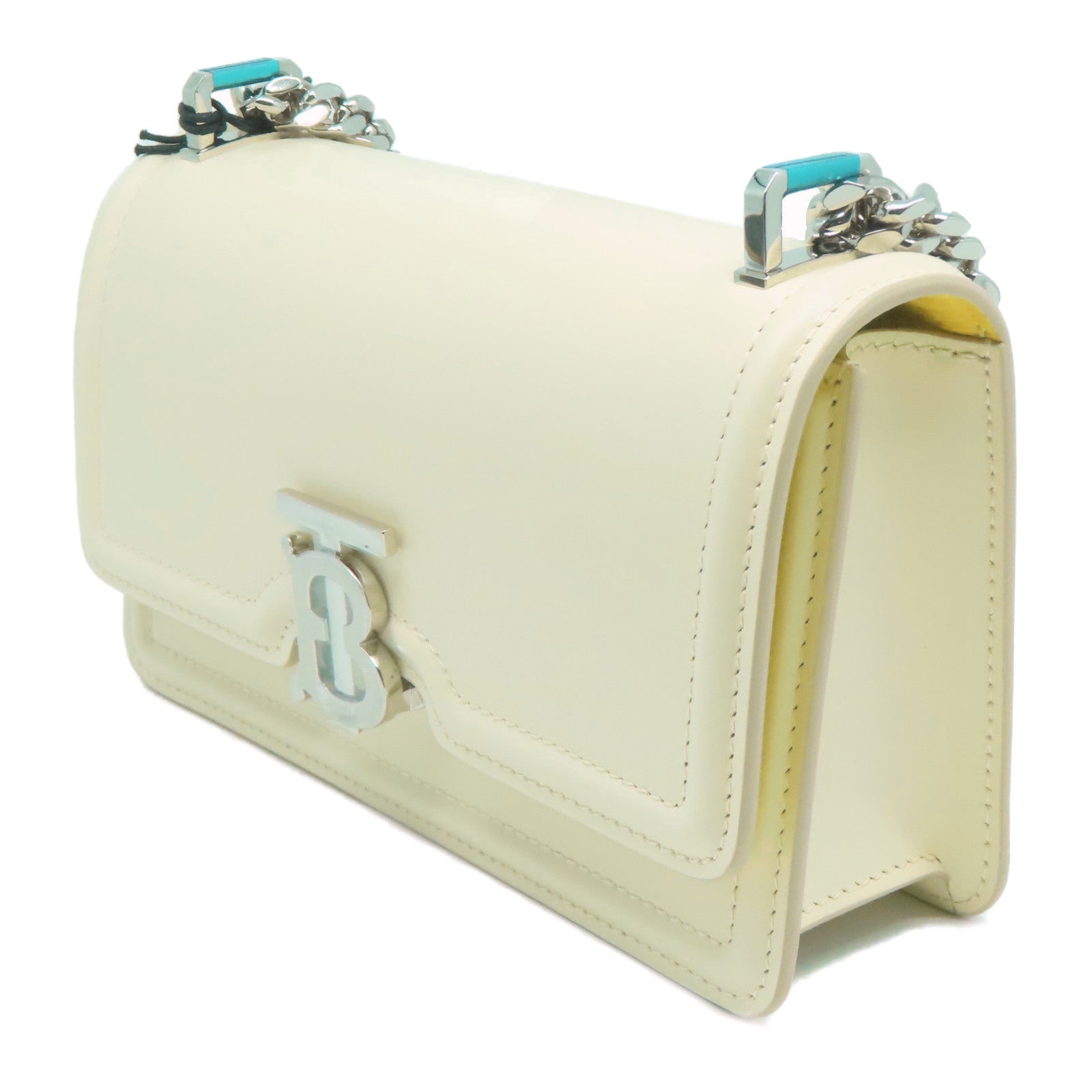BURBERRY 【激減優惠】牛皮皮革Shoulder Bag銀扣鏈帶肩背袋米白色