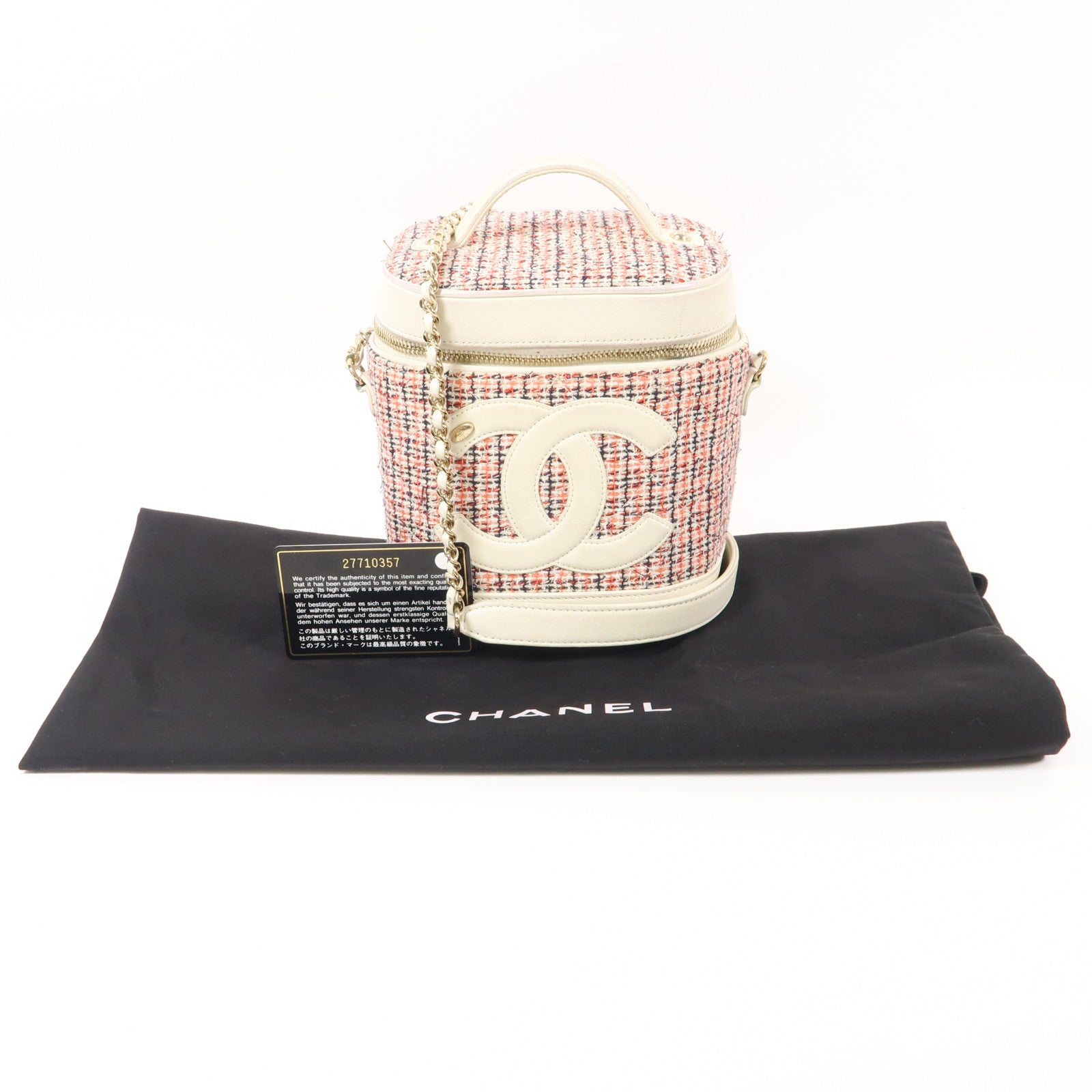 CHANEL Tweed/皮革Chain Shoulder金扣鏈帶手挽肩背兩用袋