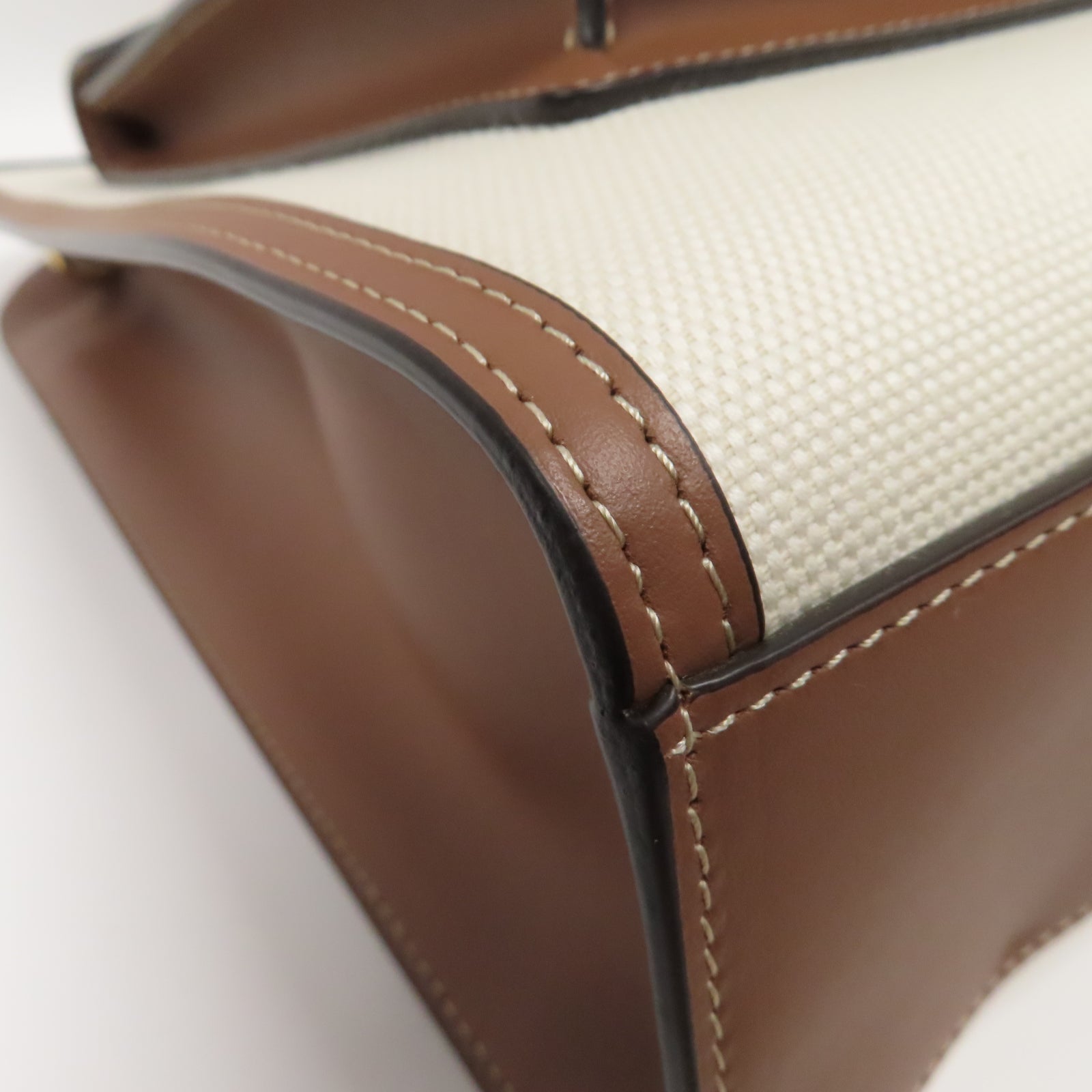 BURBERRY 帆布2Way Shoulder金扣手挽肩背兩用袋白色/啡色