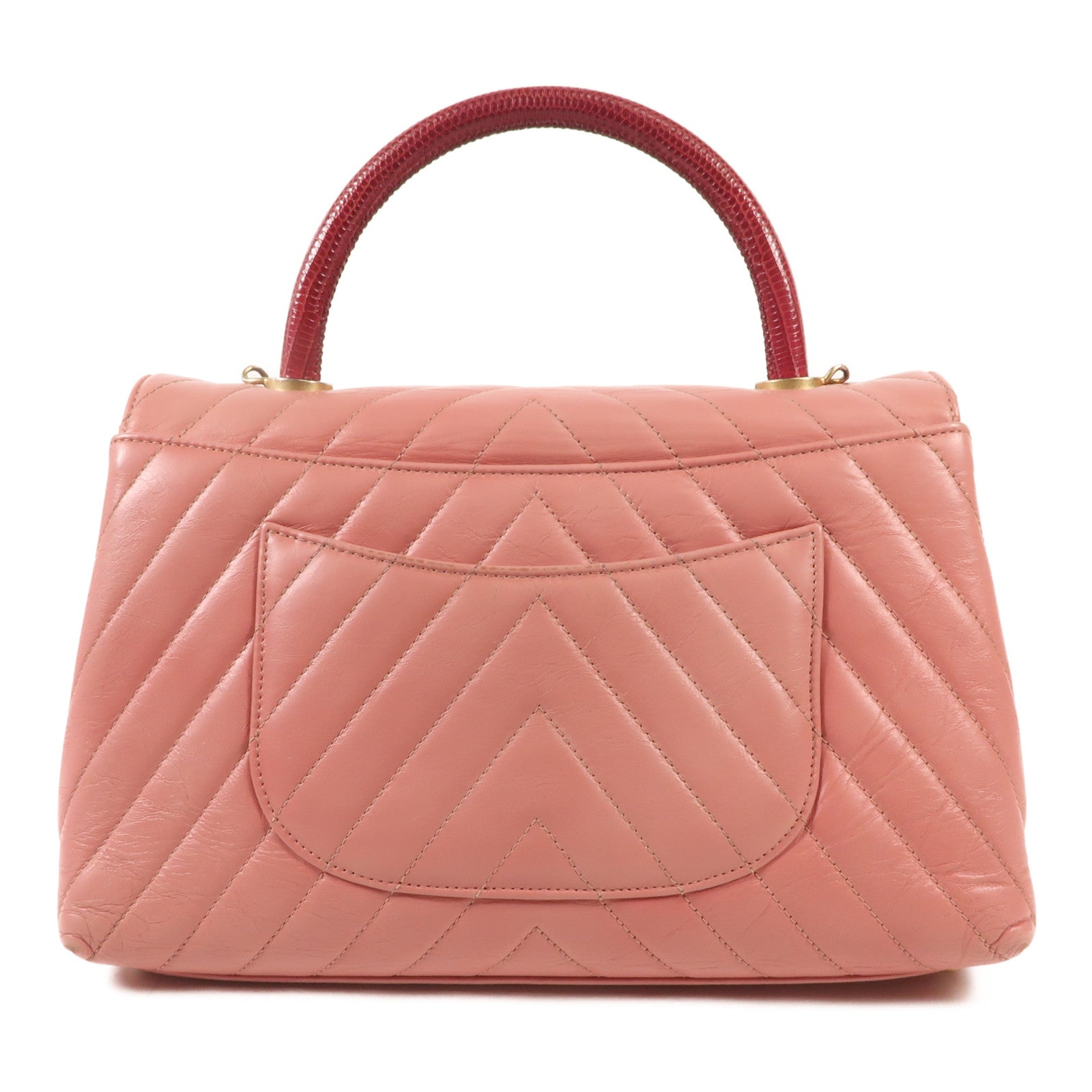 CHANEL 牛皮/蜥蝪皮革Coco Handle Medium金扣鏈帶手挽肩背兩用袋