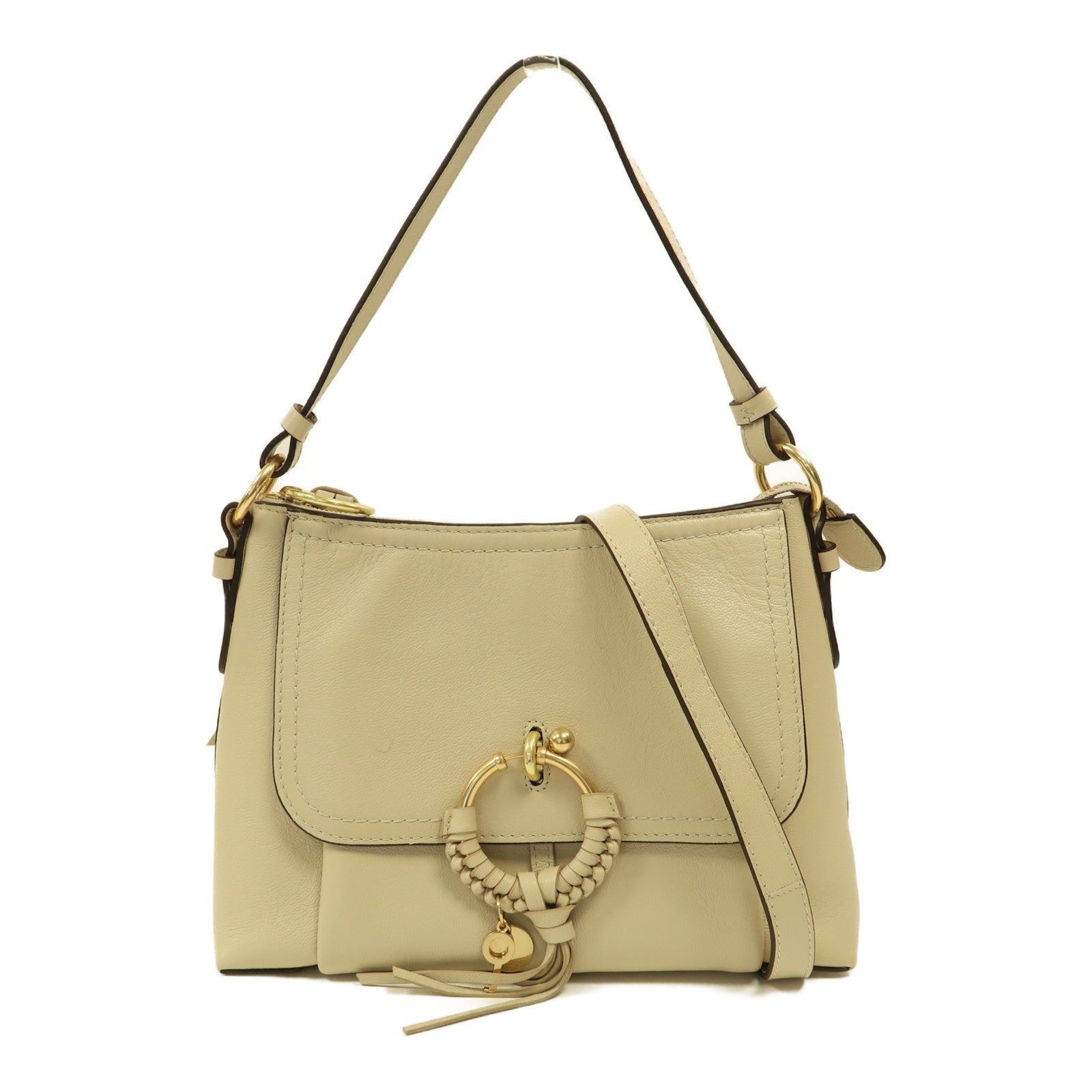 SEE BY CHLOE 牛皮皮革Shoulder Bag金扣手挽肩背兩用袋米色