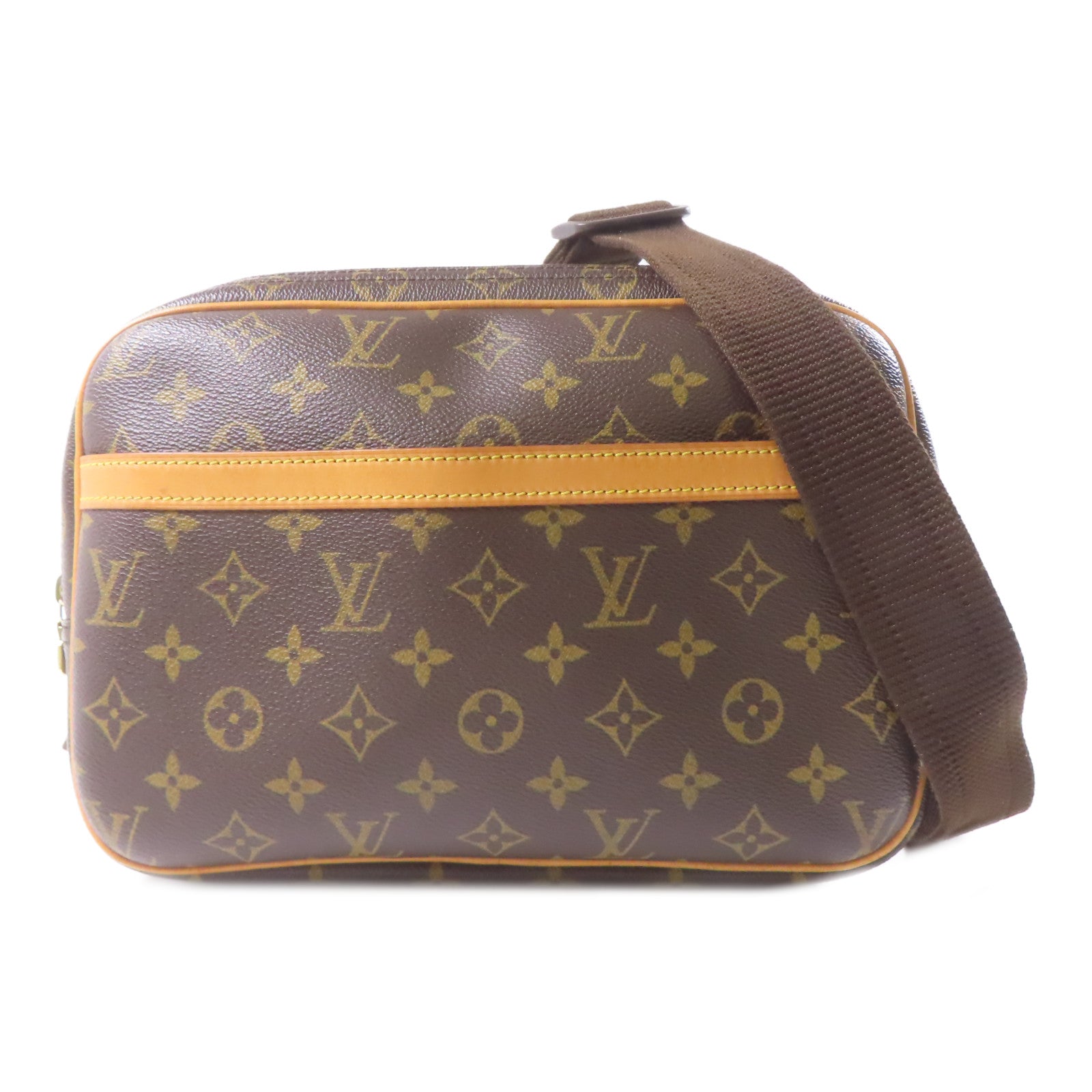 LOUIS VUITTON Monogram Reporter PM金扣肩背袋棕色