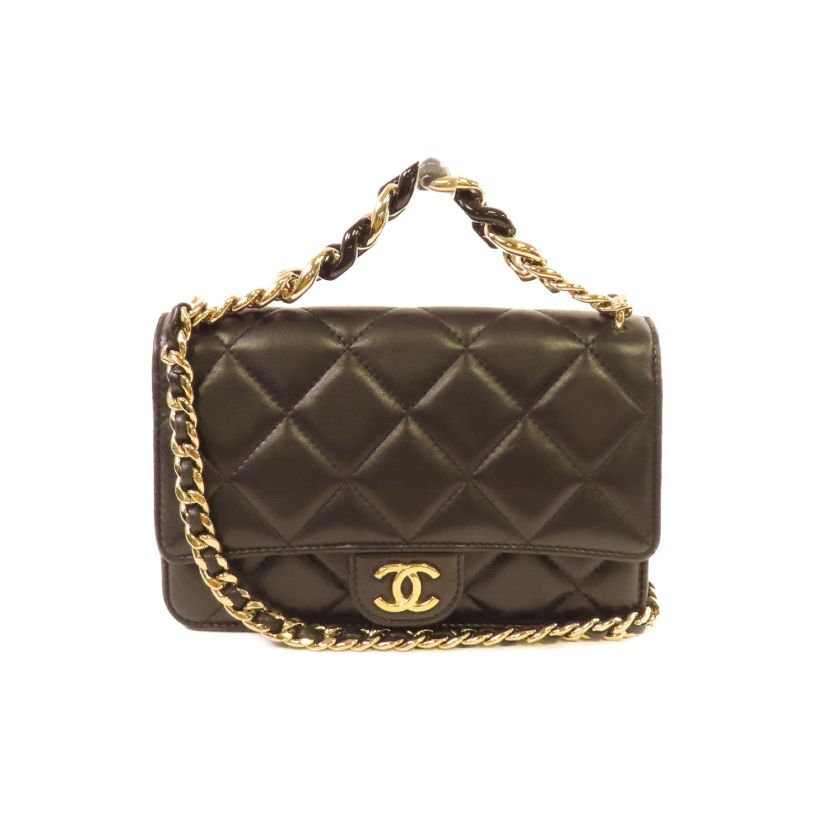 CHANEL 菱格羊皮皮革WOC 2Way Chain Shoulder Bag金扣手挽肩背兩用袋黑色