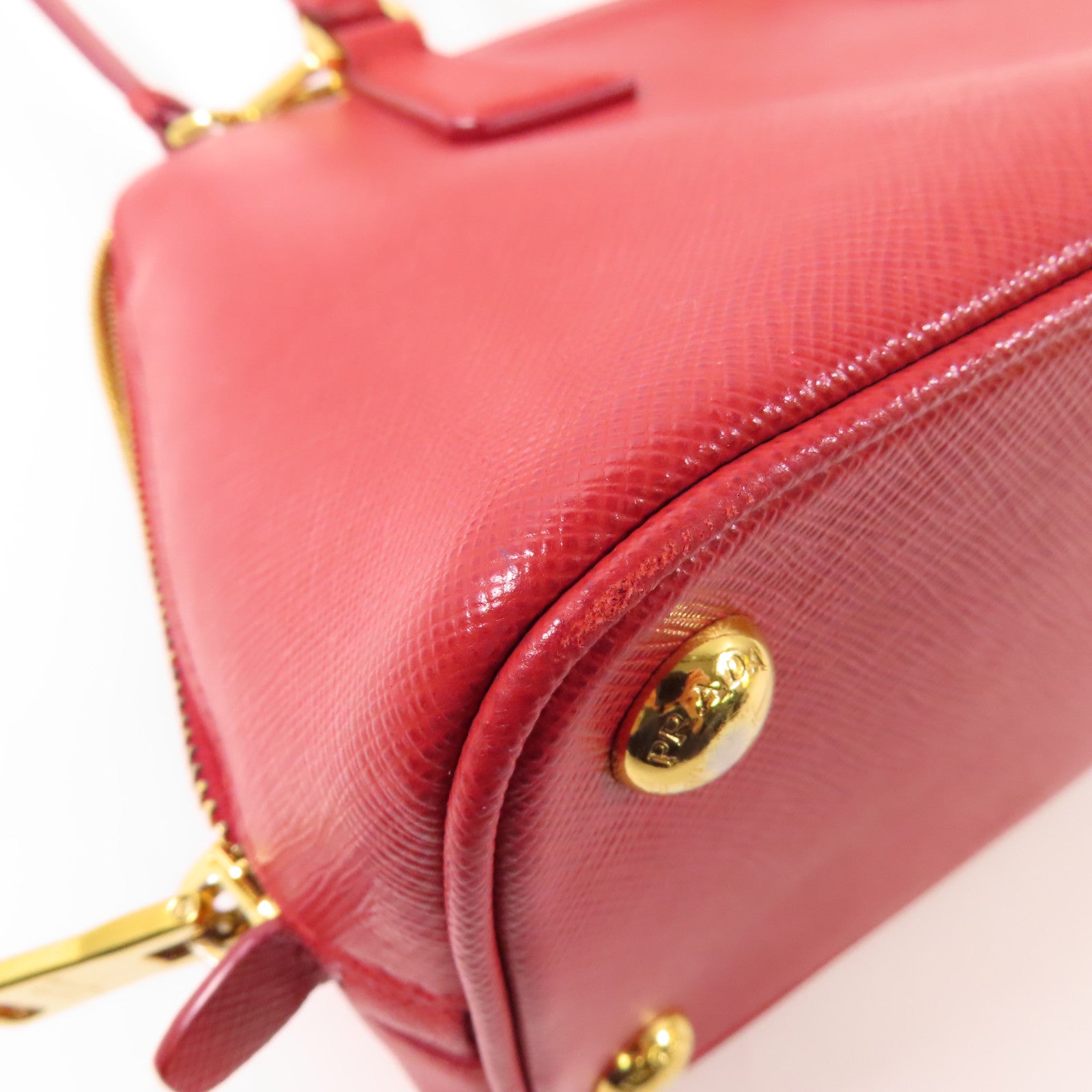 PRADA 牛皮皮革2 Way Shoulder金扣手挽肩背兩用袋紅色