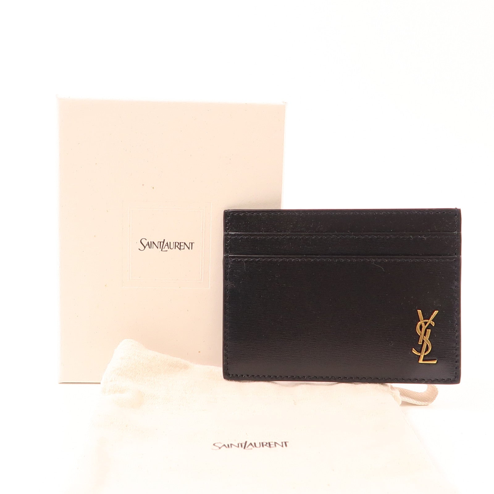 SAINT LAURENT 牛皮皮革Tiny Cassandre Card Case金扣卡片套