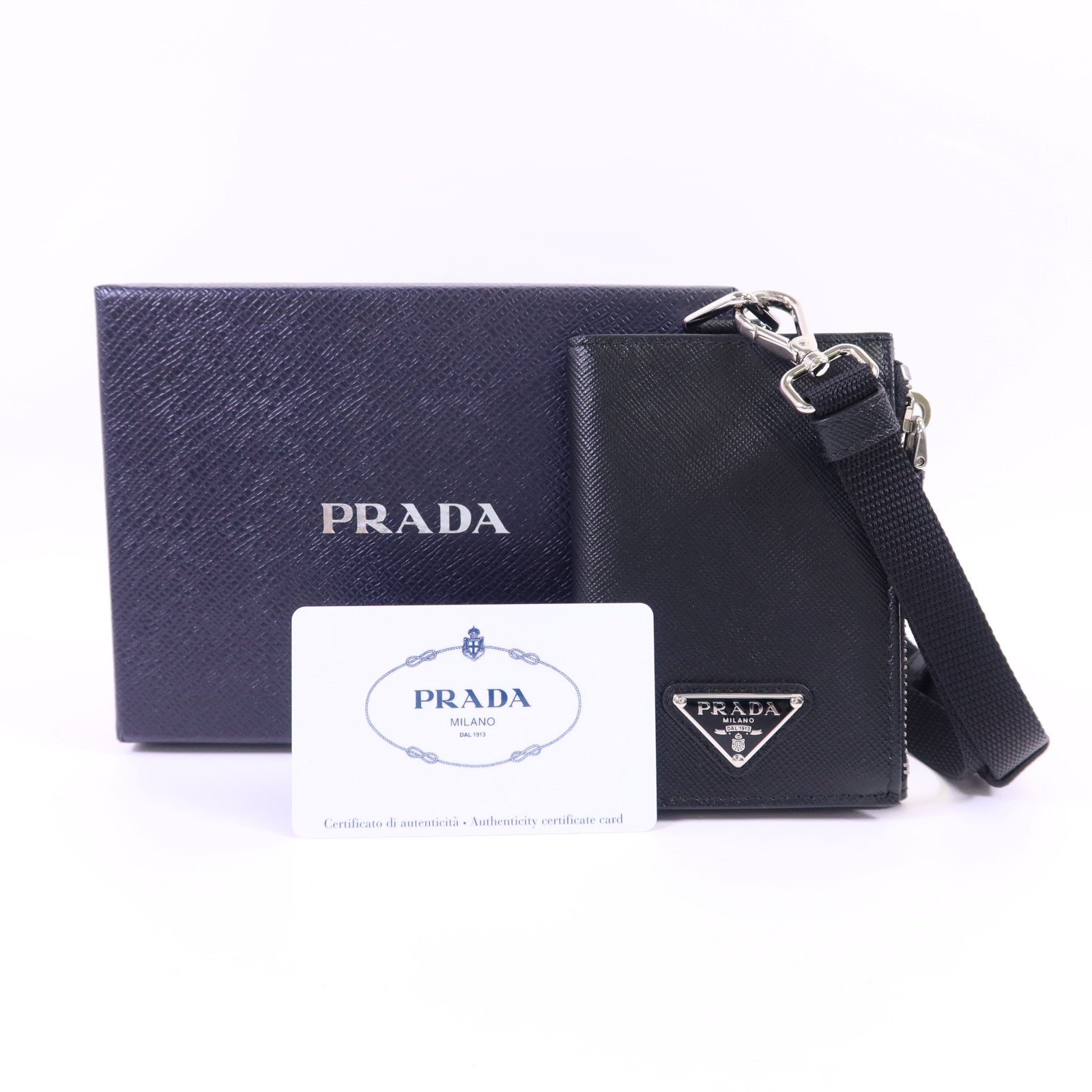 PRADA Saffiano皮革Trifold Wallet銀扣錢包