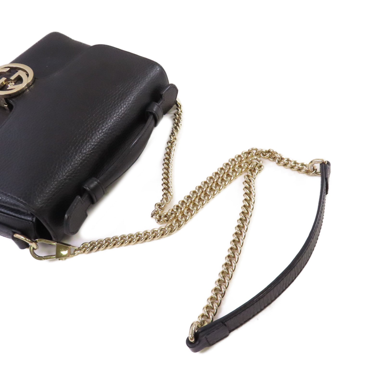 GUCCI 牛皮皮革Interlocking G Shoulder Bag金扣手挽肩背兩用袋黑色