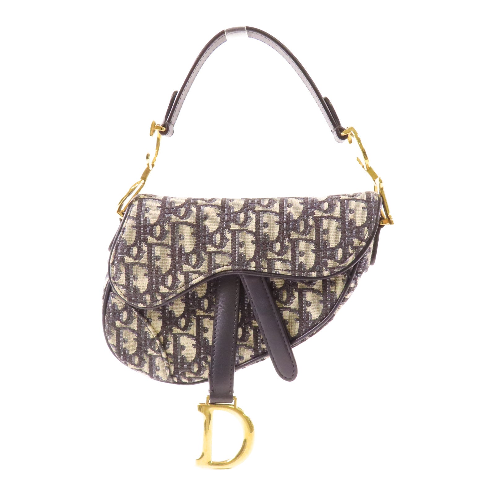 Dior CD GHW Mini Saddle Handbag Canvas Navy/Beige