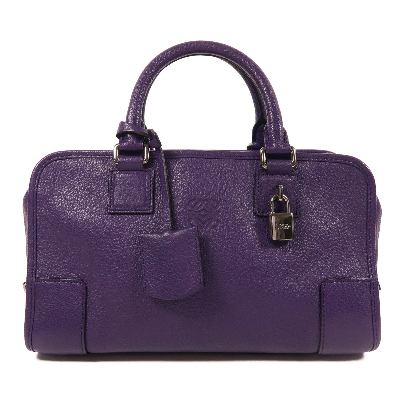 LOEWE 牛皮皮革Amazona銀扣手挽袋紫色