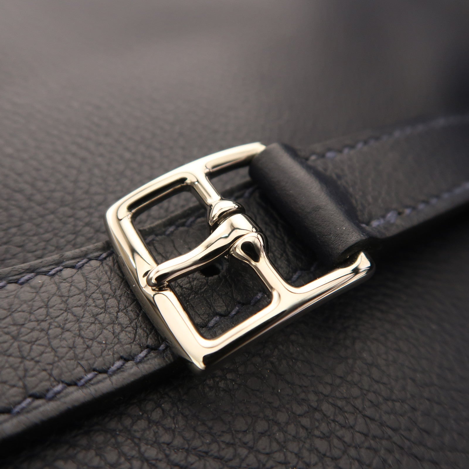 HERMES 【激減優惠】Evercolor皮革Halzan 25銀扣手挽肩背兩用袋Bleu Nuit