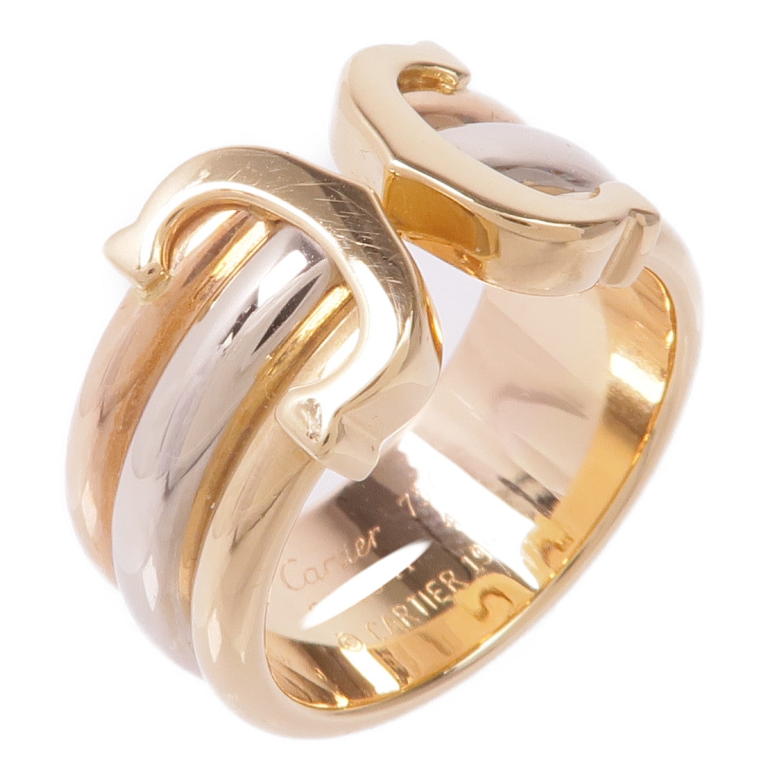 CARTIER 18K黃金/白金/玫瑰金Trinity Double C戒指Cartier#49/US#5