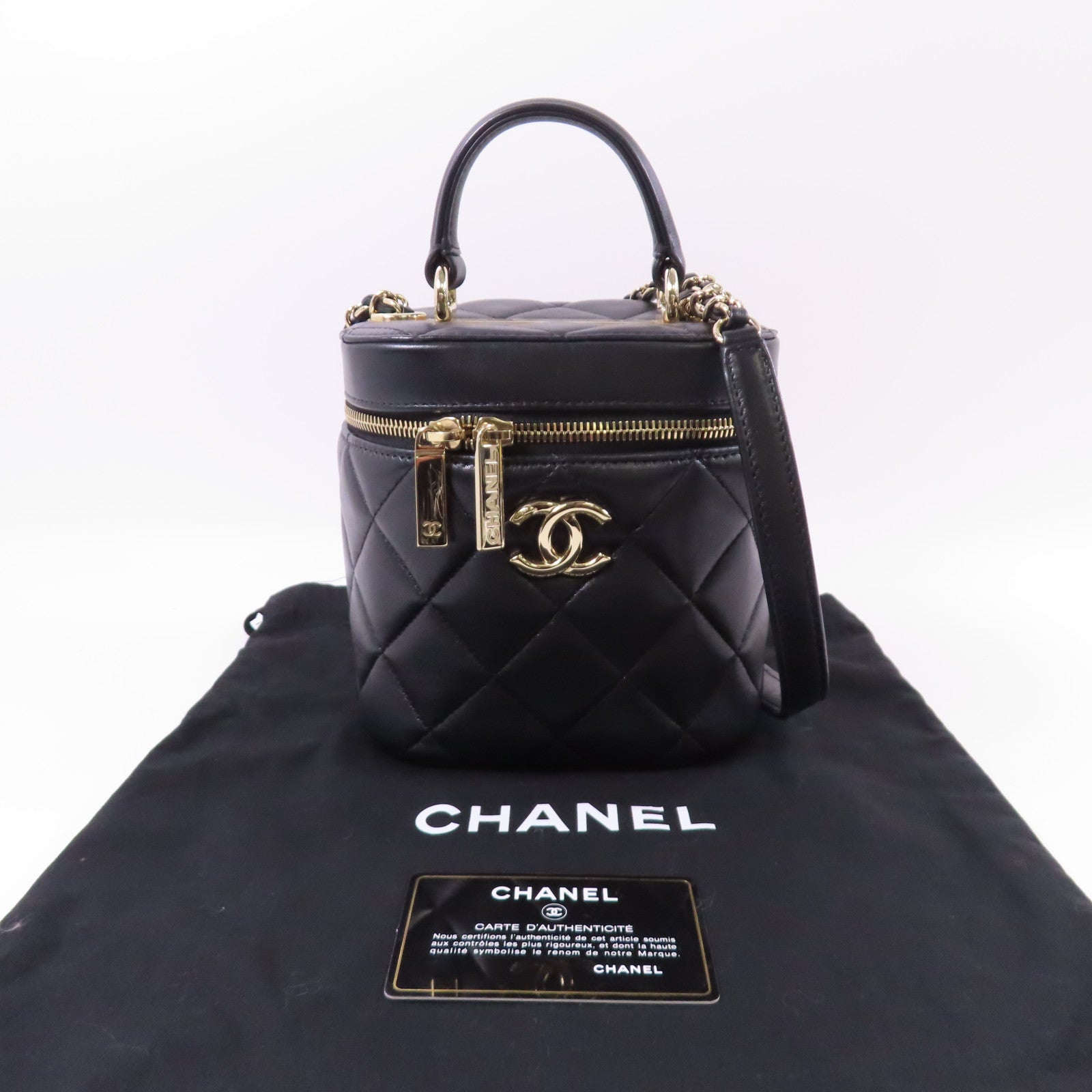CHANEL CC GHW Trendy CC Vanity Case 2 Way Shoulder Bag Lambskin Leather Black
