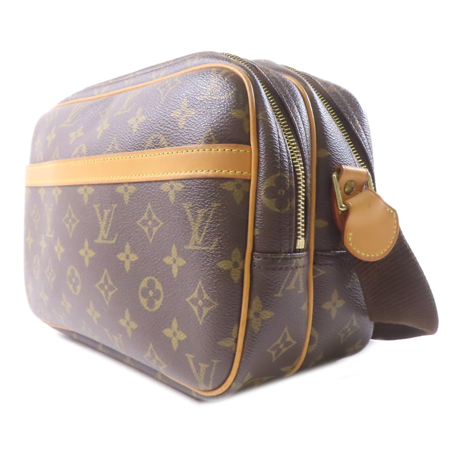 LOUIS VUITTON Monogram Reporter PM金扣肩背袋棕色