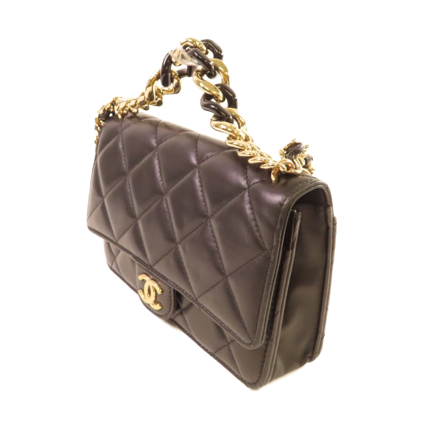 CHANEL 菱格羊皮皮革WOC 2Way Chain Shoulder Bag金扣手挽肩背兩用袋黑色