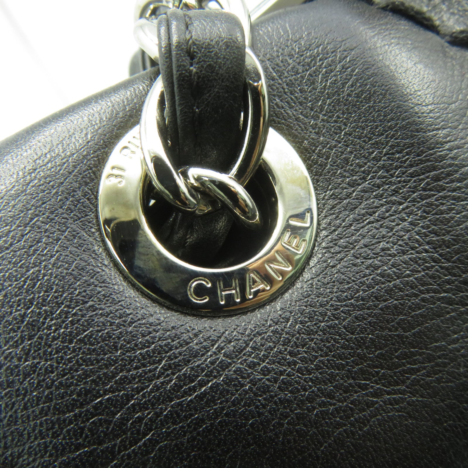 CHANEL 菱格牛皮皮革Chain Shoulder銀扣鏈帶肩背袋黑色