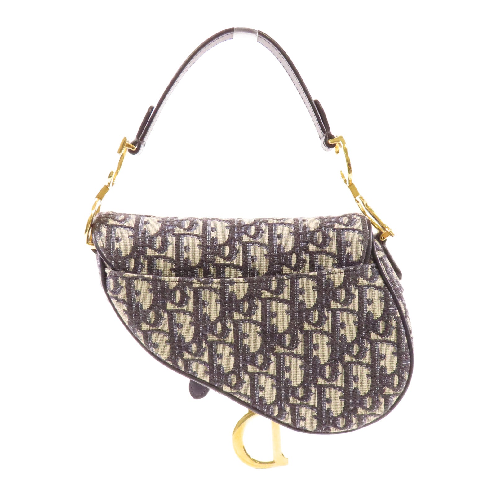 Dior CD GHW Mini Saddle Handbag Canvas Navy/Beige