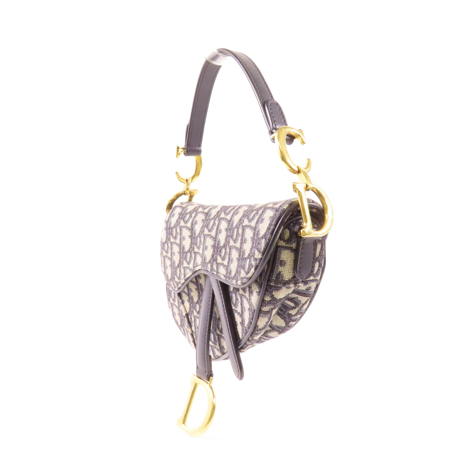 Dior CD GHW Mini Saddle Handbag Canvas Navy/Beige