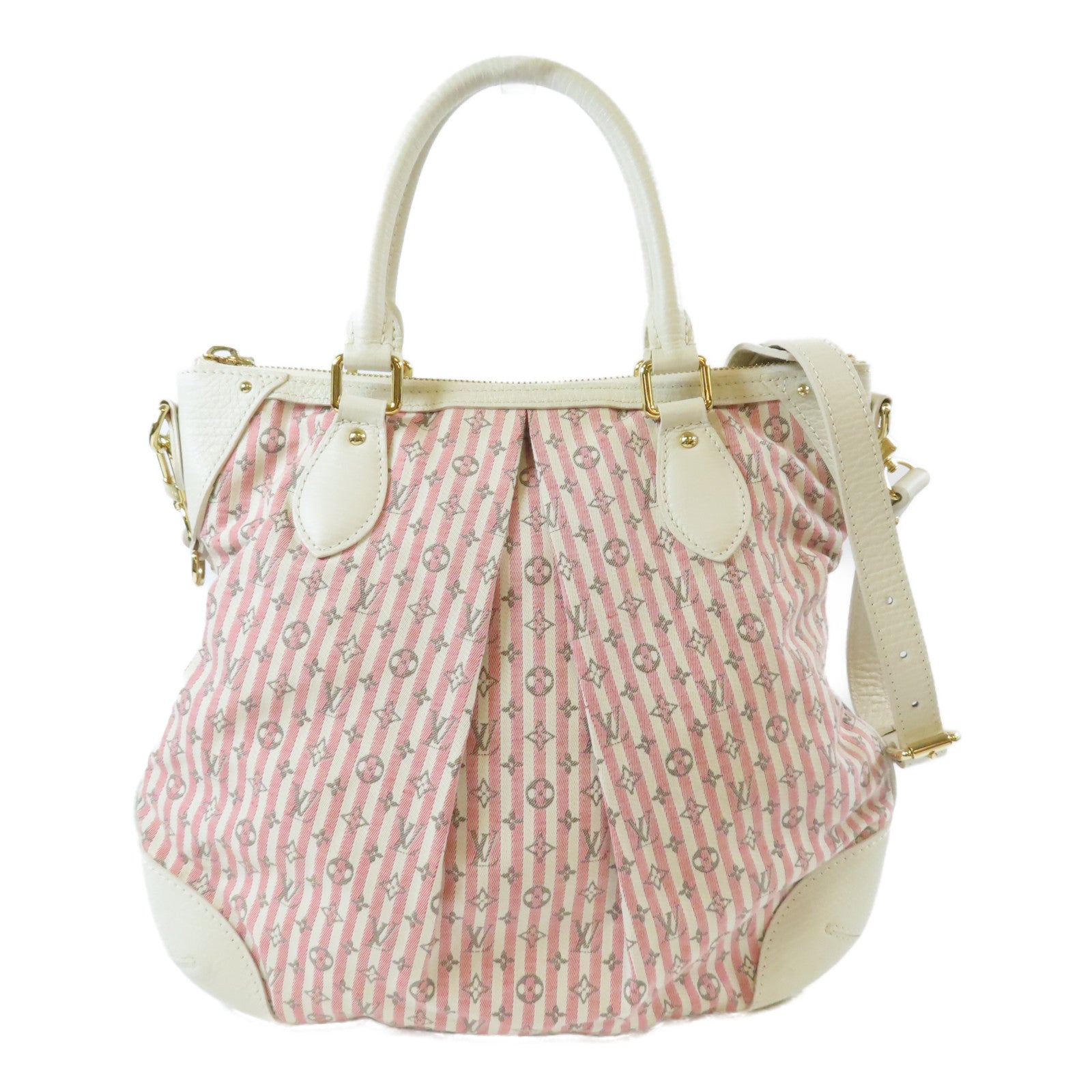 LOUIS VUITTON Monogram Mini Lin Canvas Marina PM金扣肩背袋粉紅色