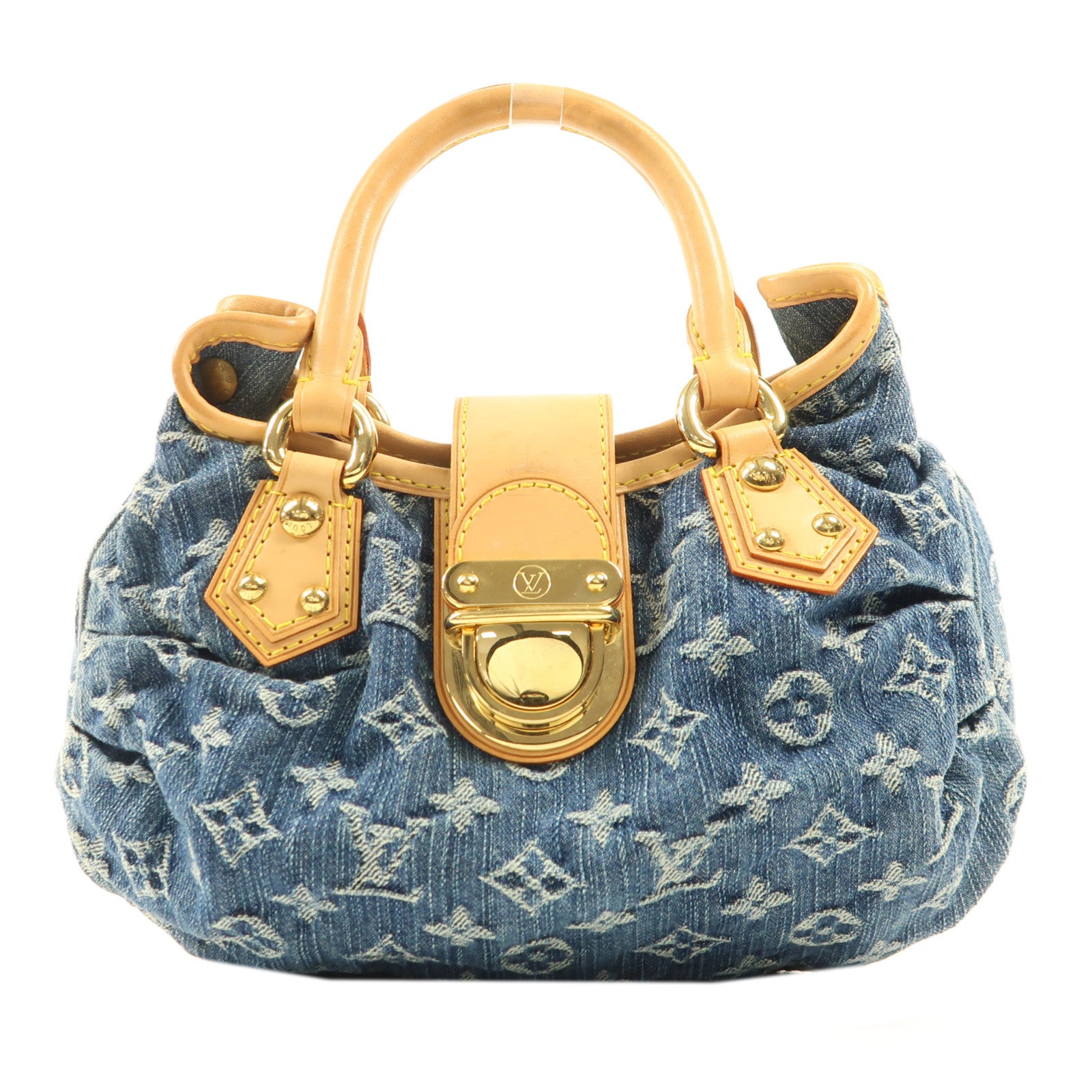 LOUIS VUITTON Monogram Denim Pleaty金扣手挽袋