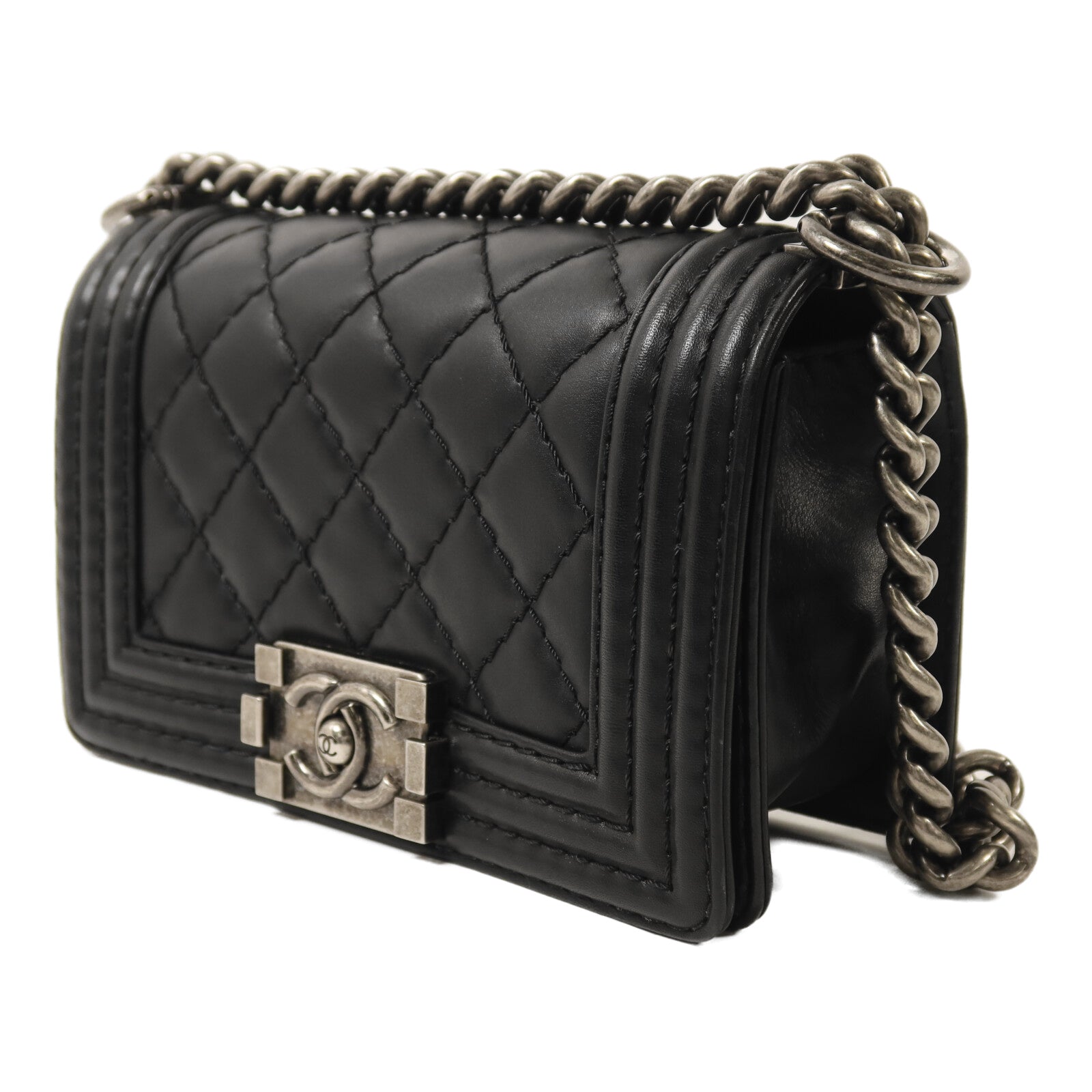 CHANEL 牛皮皮革Boy 20銀扣鏈帶肩背袋