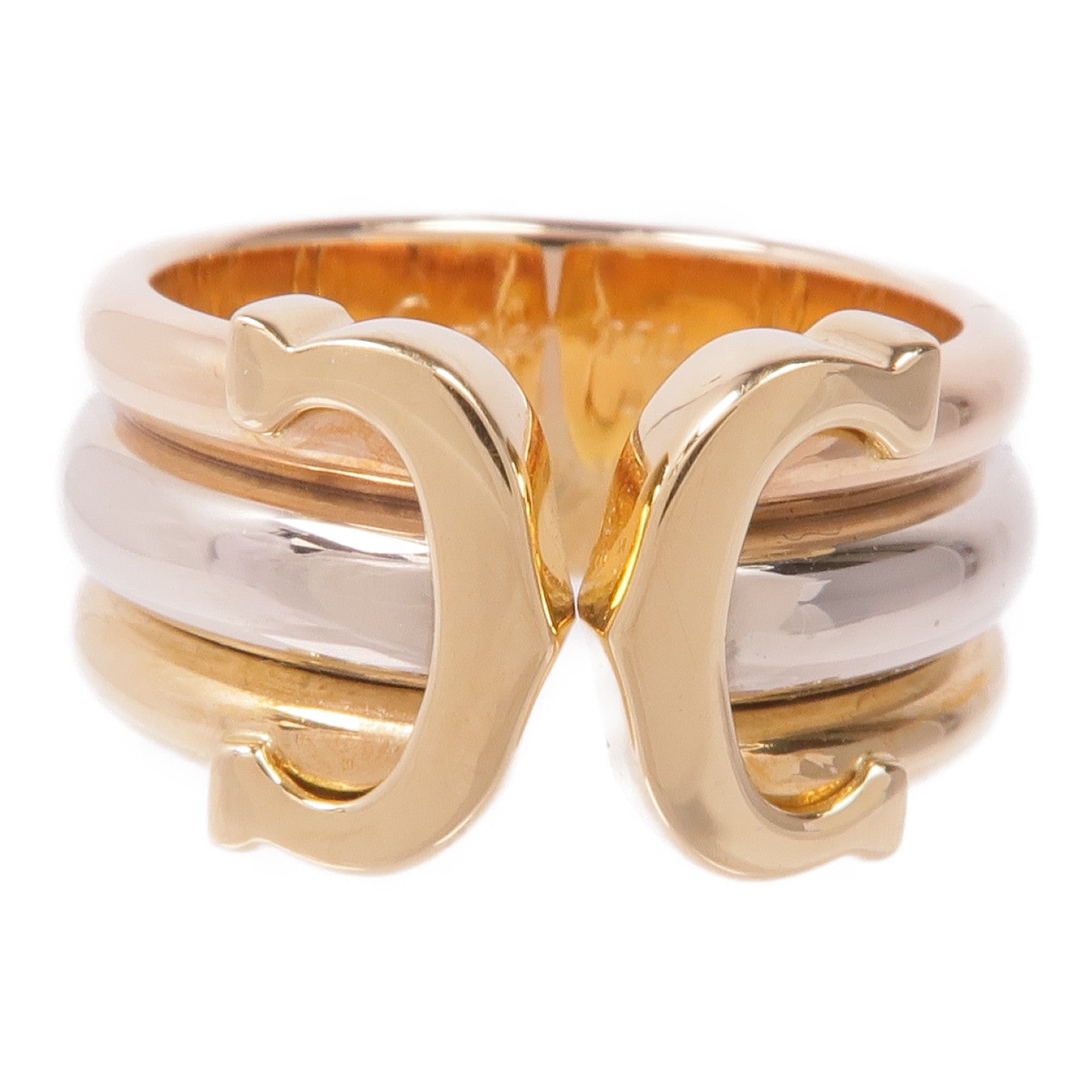 CARTIER 18K黃金/白金/玫瑰金Trinity Double C戒指Cartier#49/US#5