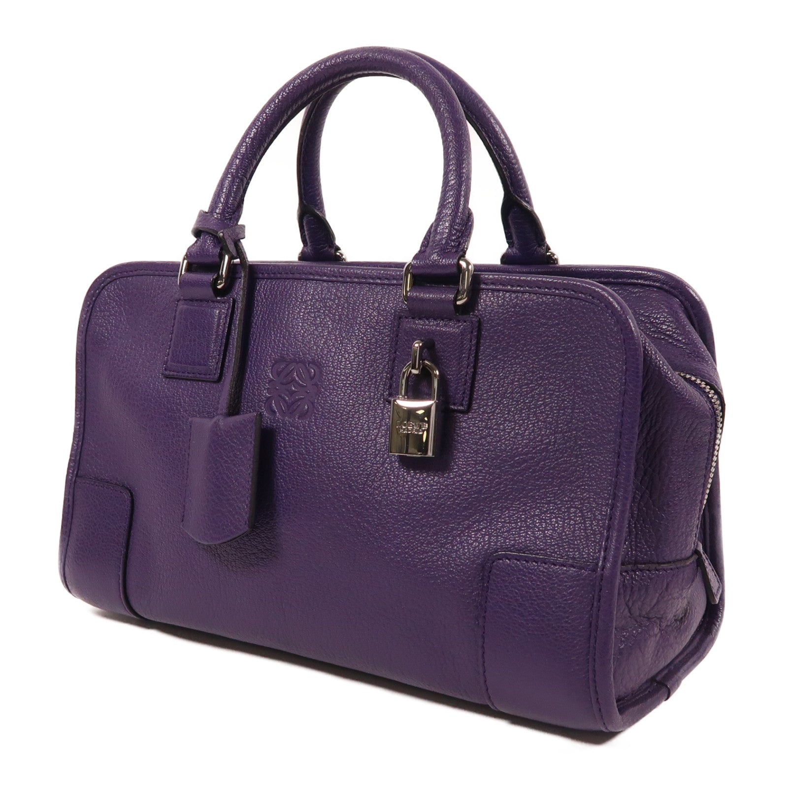 LOEWE 牛皮皮革Amazona銀扣手挽袋紫色