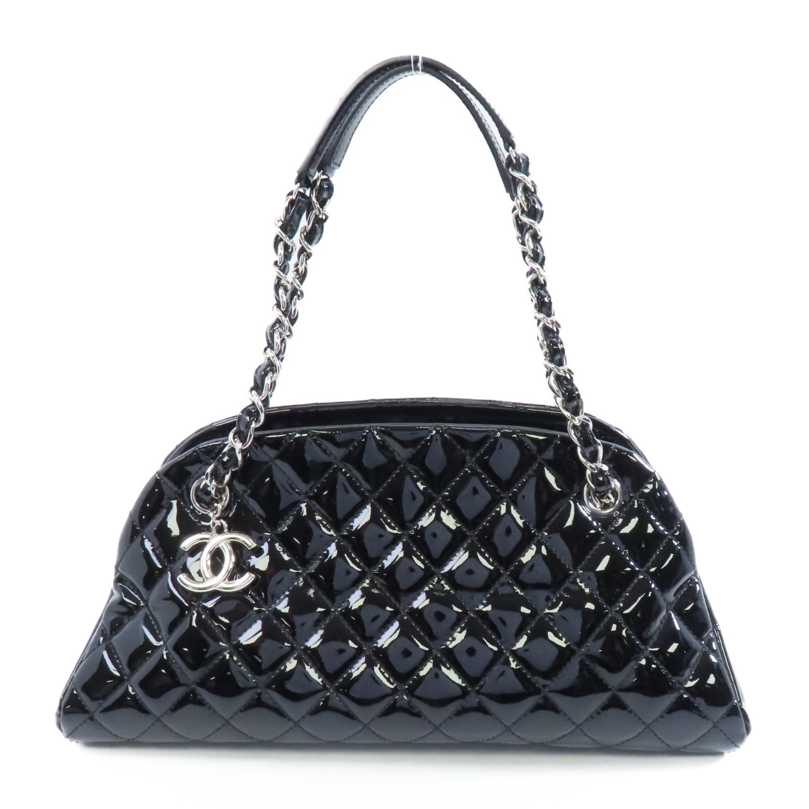 CHANEL 【激減優惠】菱格漆皮皮革Chain Shoulder銀扣鏈帶肩背袋黑色
