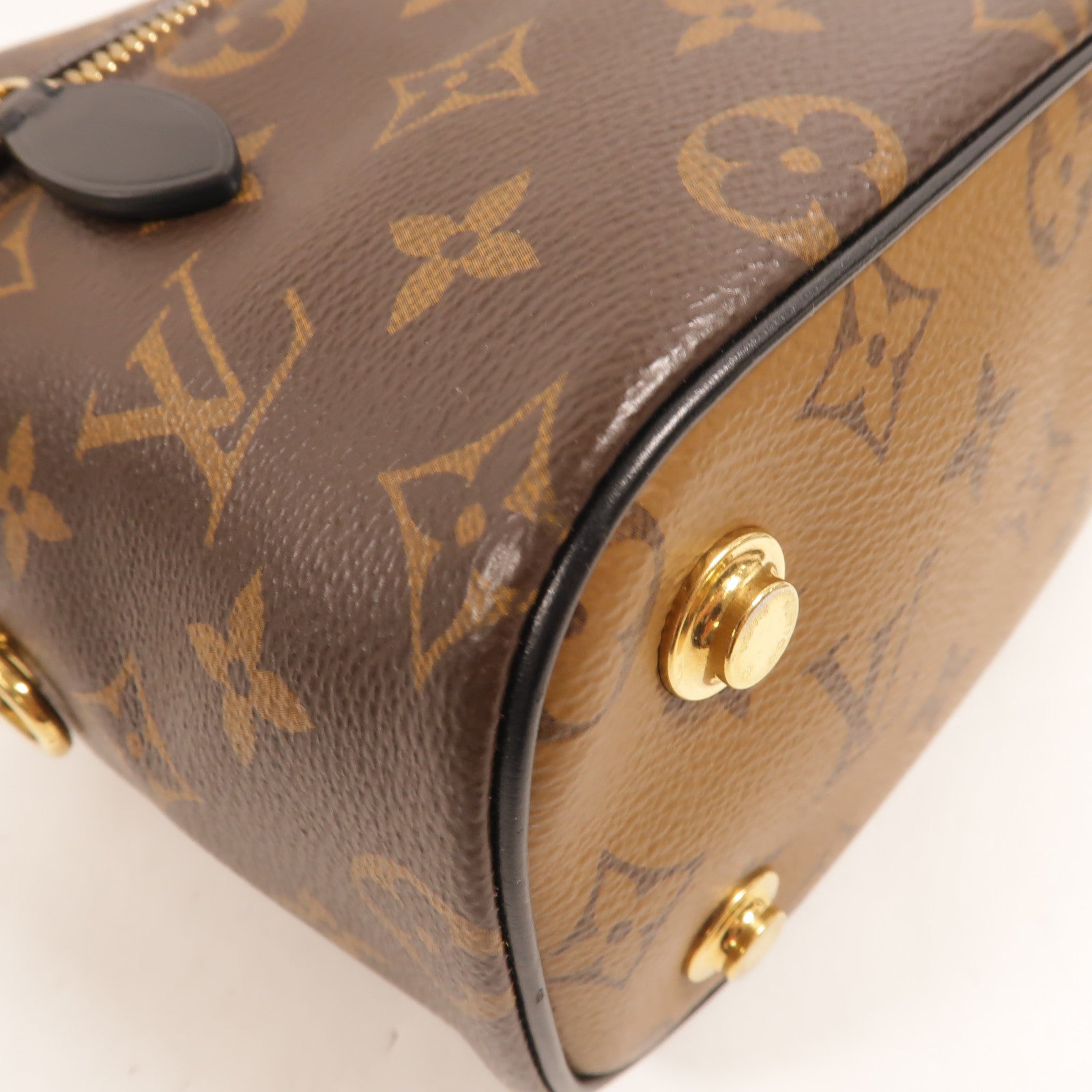 LOUIS VUITTON Monogram Reverse Vanity PM金扣手挽肩背兩用袋棕色