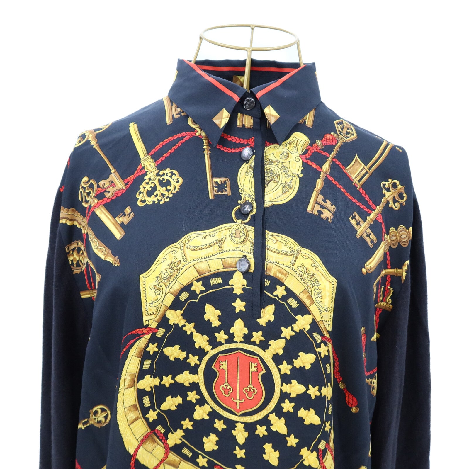 HERMES Silk/Cotton/Cashmere Les Cles Long-sleeve Top上衣