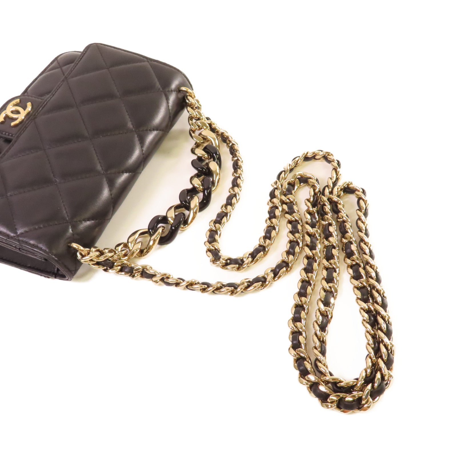CHANEL 菱格羊皮皮革WOC 2Way Chain Shoulder Bag金扣手挽肩背兩用袋黑色