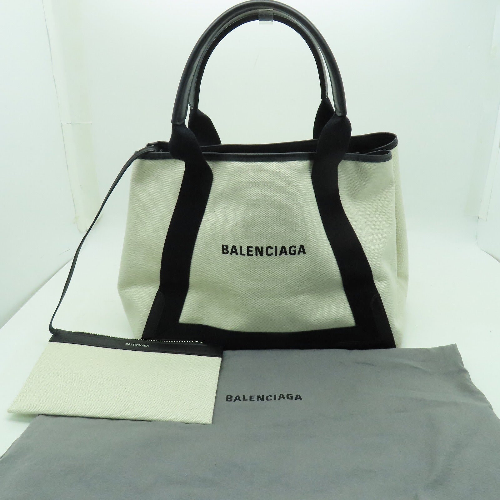 BALENCIAGA 【激減優惠】帆布Tote Bag銀扣手挽袋白色/黑色