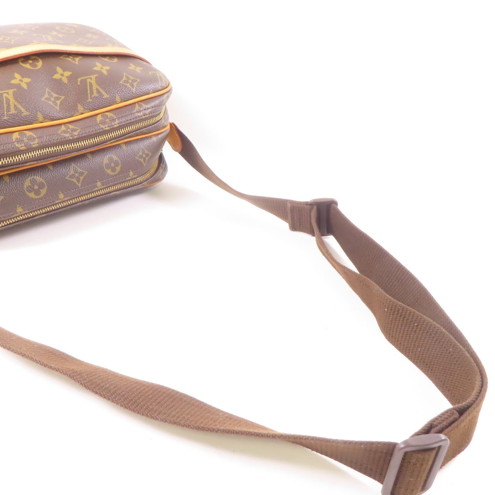 LOUIS VUITTON Monogram Reporter PM金扣肩背袋棕色