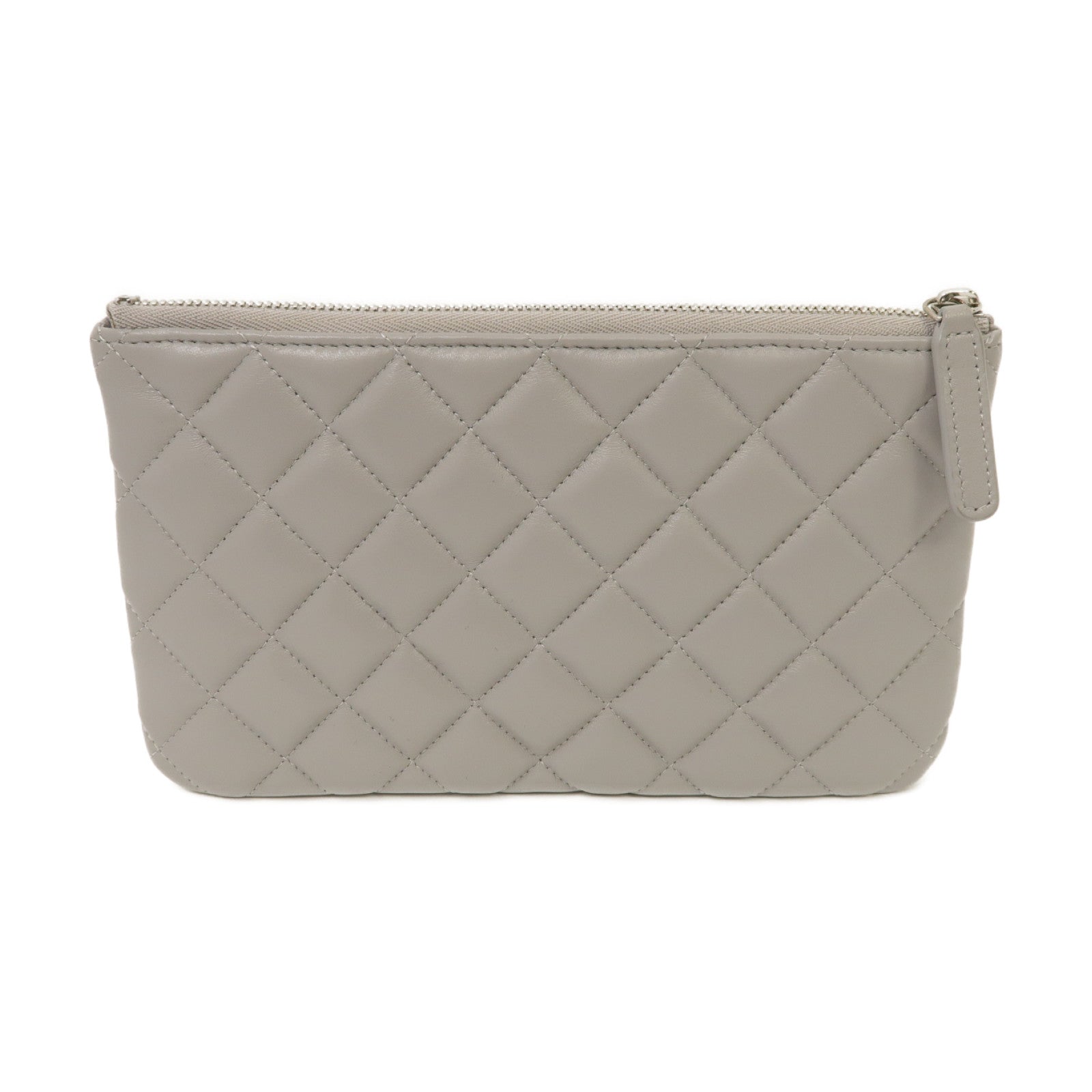 CHANEL 菱格羊皮皮革Clutch Bag銀扣手拿包灰色