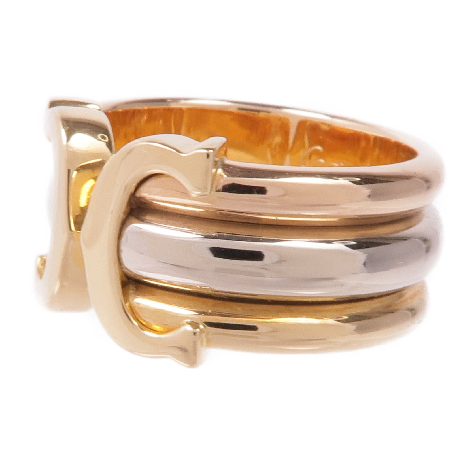 CARTIER 18K黃金/白金/玫瑰金Trinity Double C戒指Cartier#49/US#5