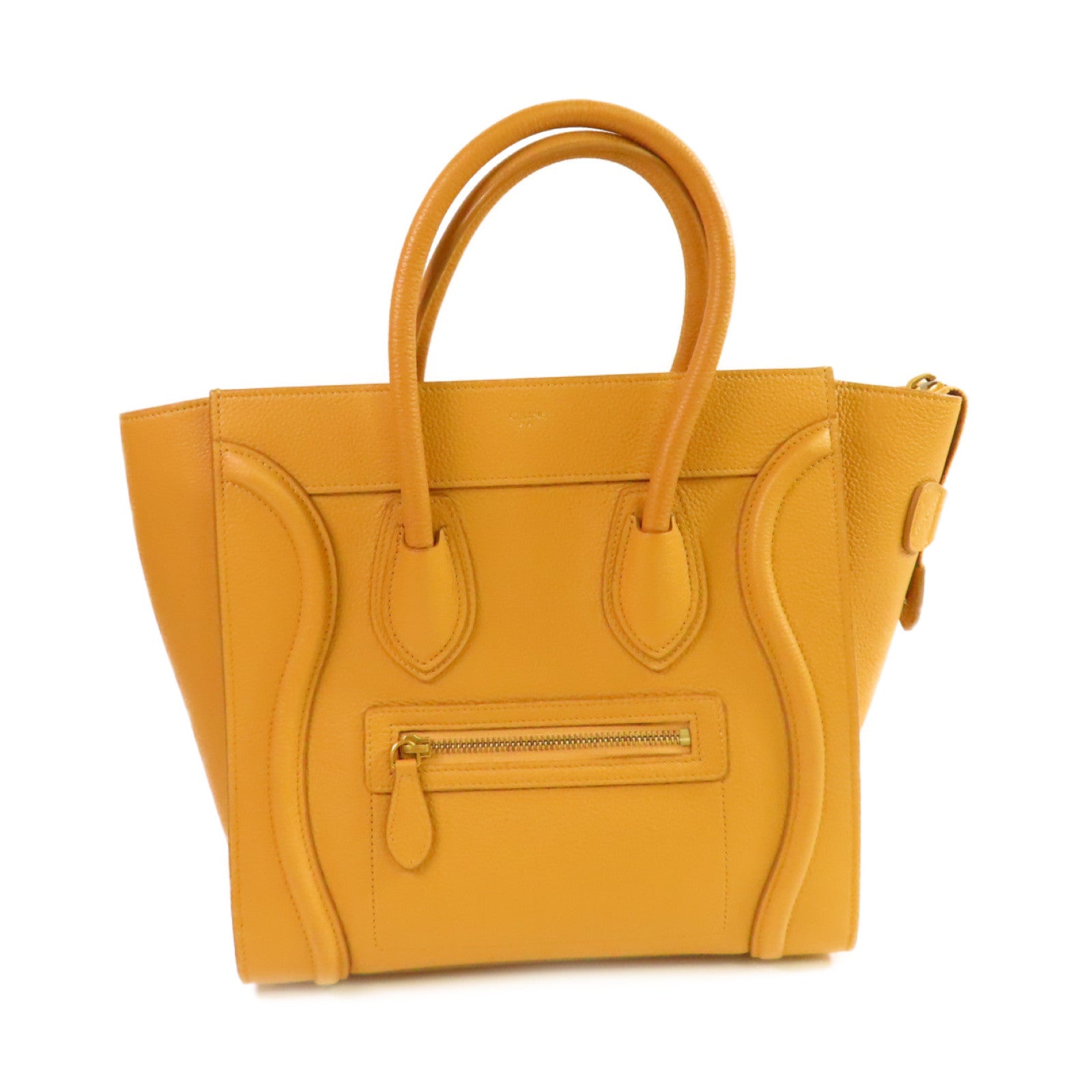 CELINE 牛皮皮革Micro Luggage Handbag金扣手挽袋芥末色