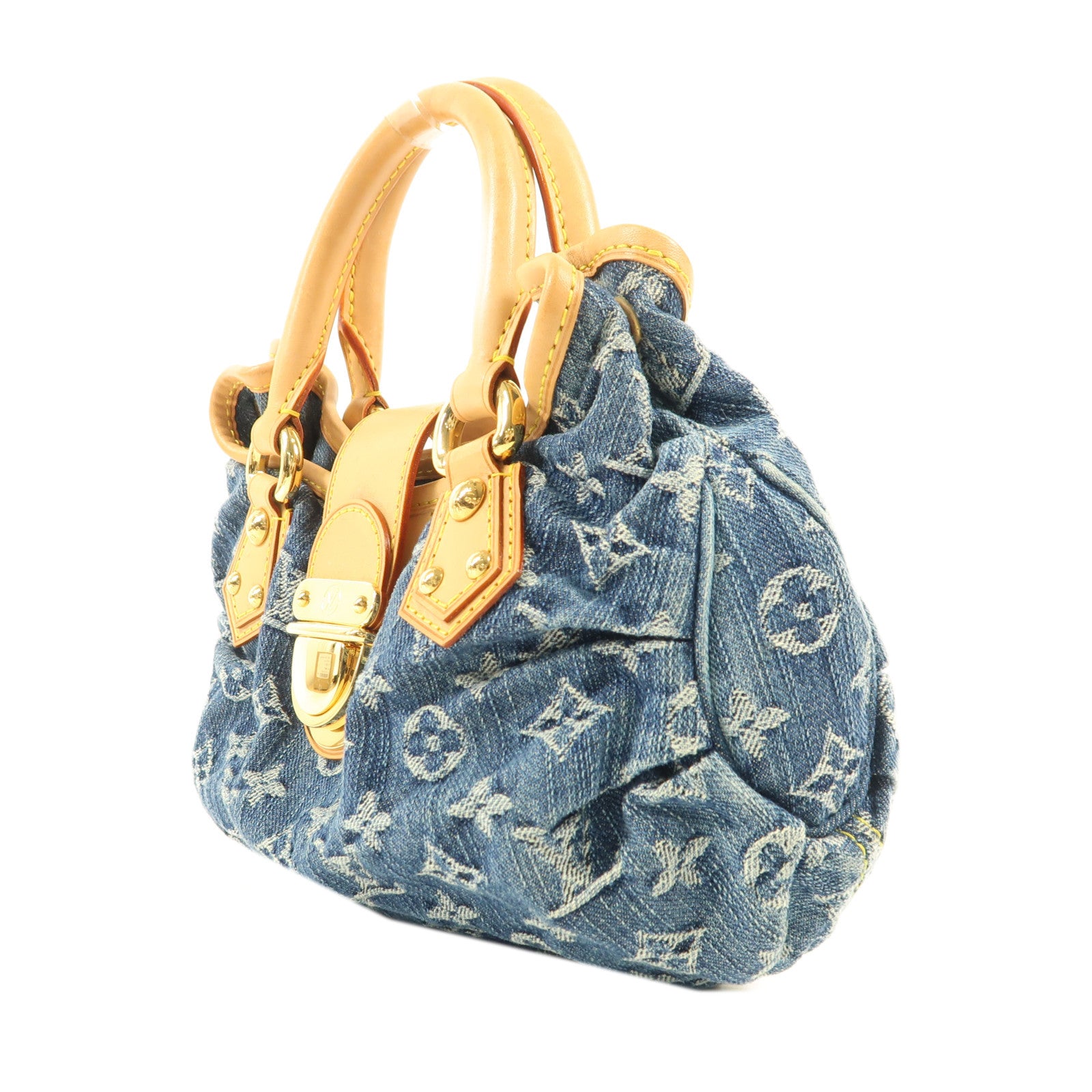 LOUIS VUITTON Monogram Denim Pleaty金扣手挽袋