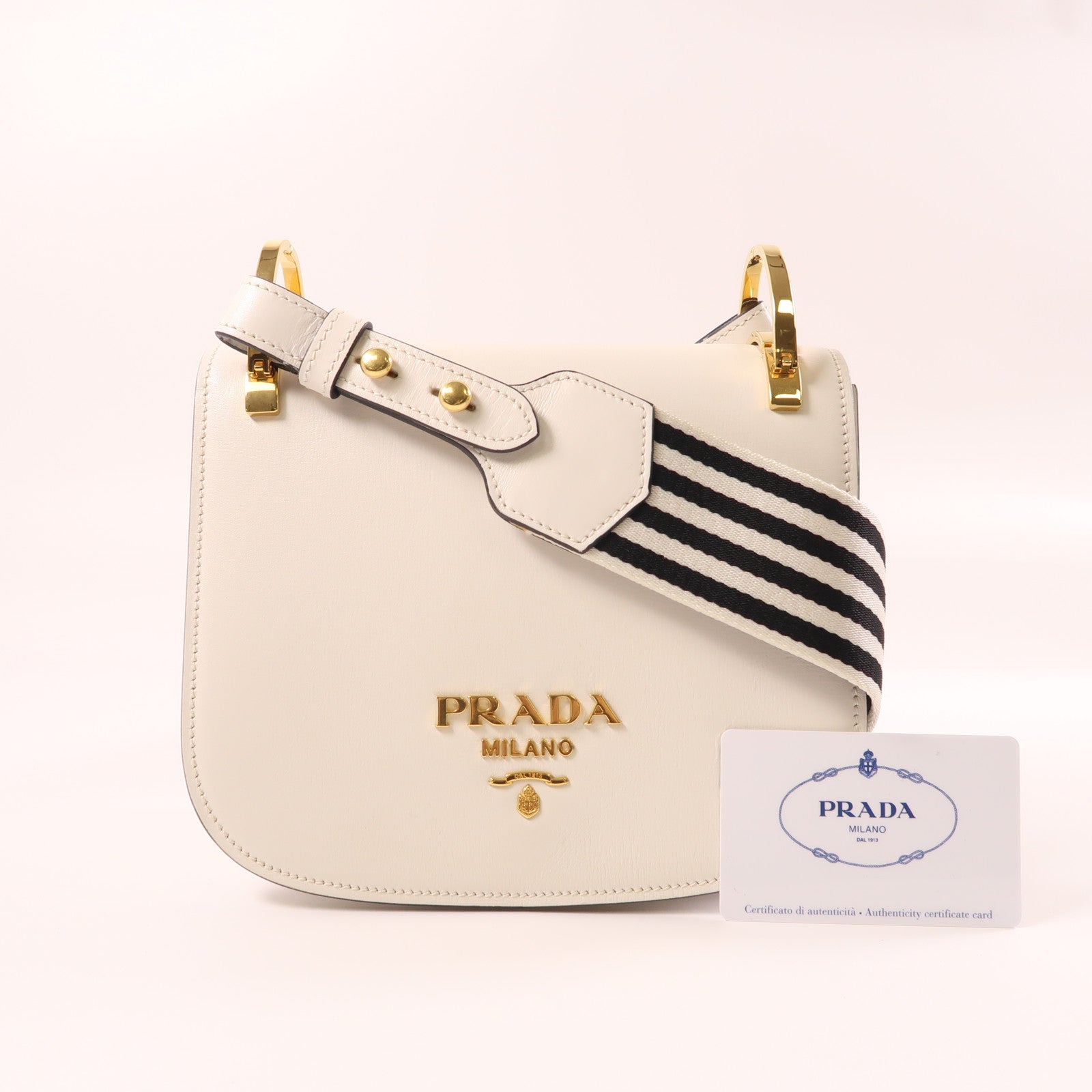 PRADA 牛皮皮革City金扣肩背袋白色