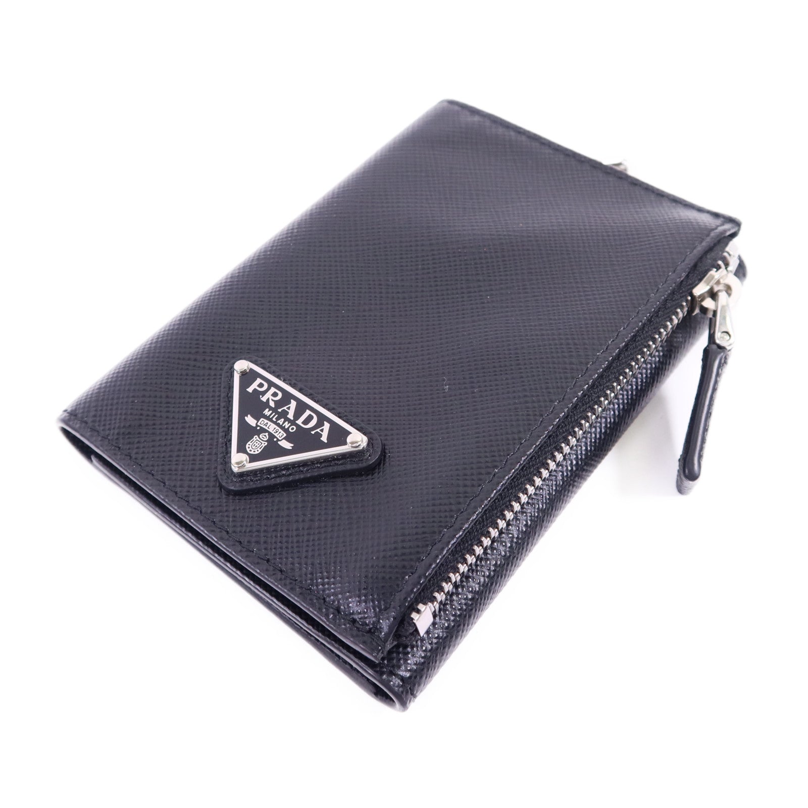 PRADA Saffiano皮革Trifold Wallet銀扣錢包