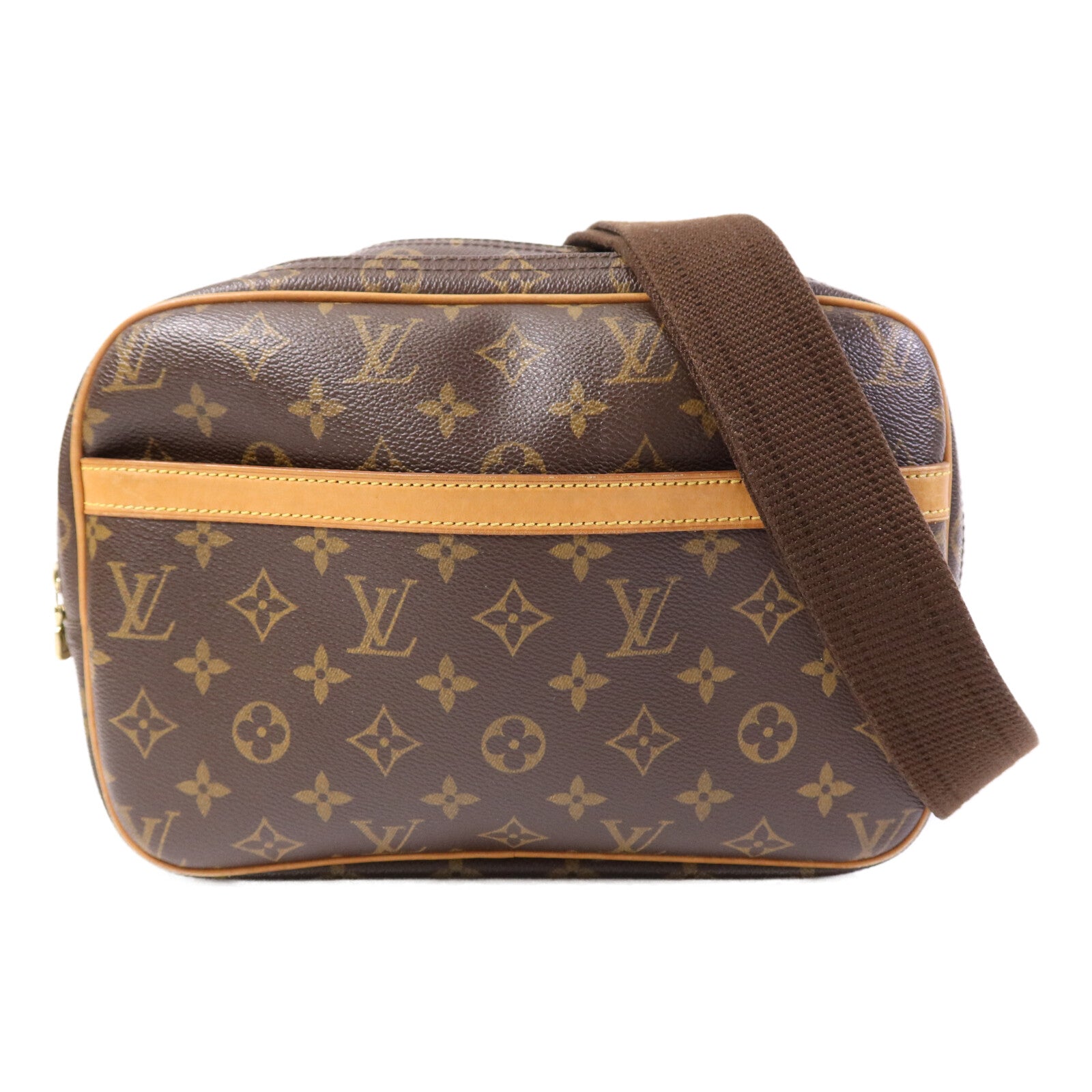 LOUIS VUITTON Monogram Reporter PM金扣肩背袋棕色
