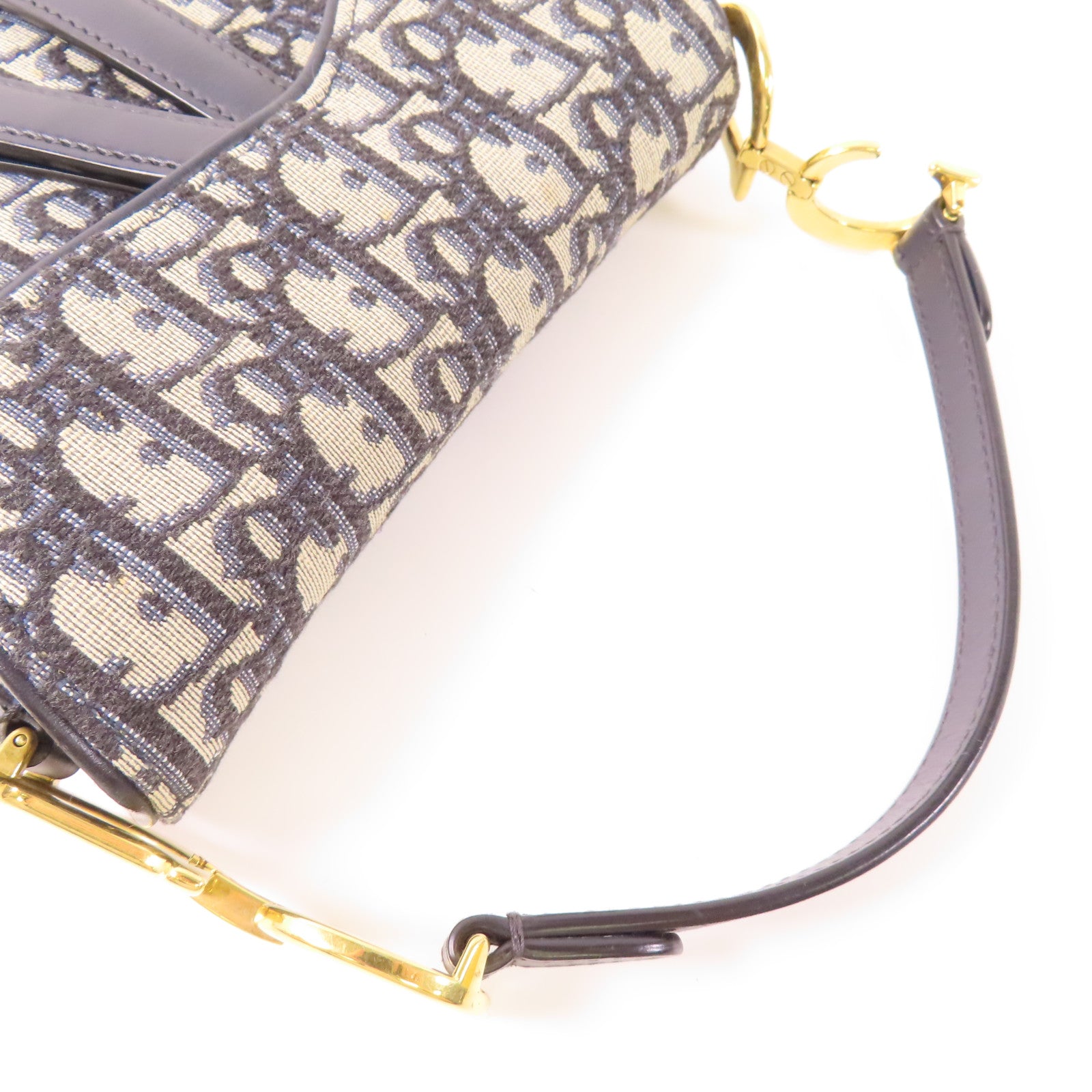 Dior CD GHW Mini Saddle Handbag Canvas Navy/Beige