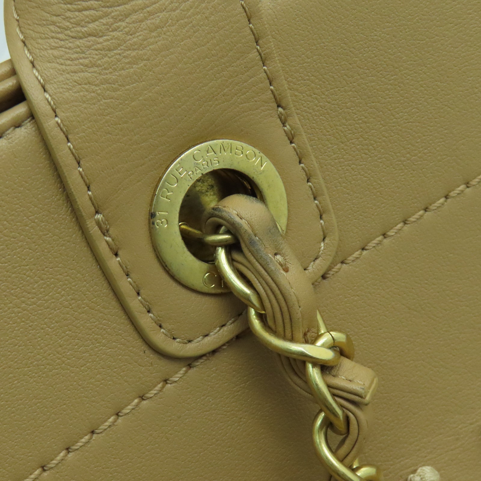 CHANEL 【激減優惠】牛皮皮革Deauville Tote金扣手挽袋米色