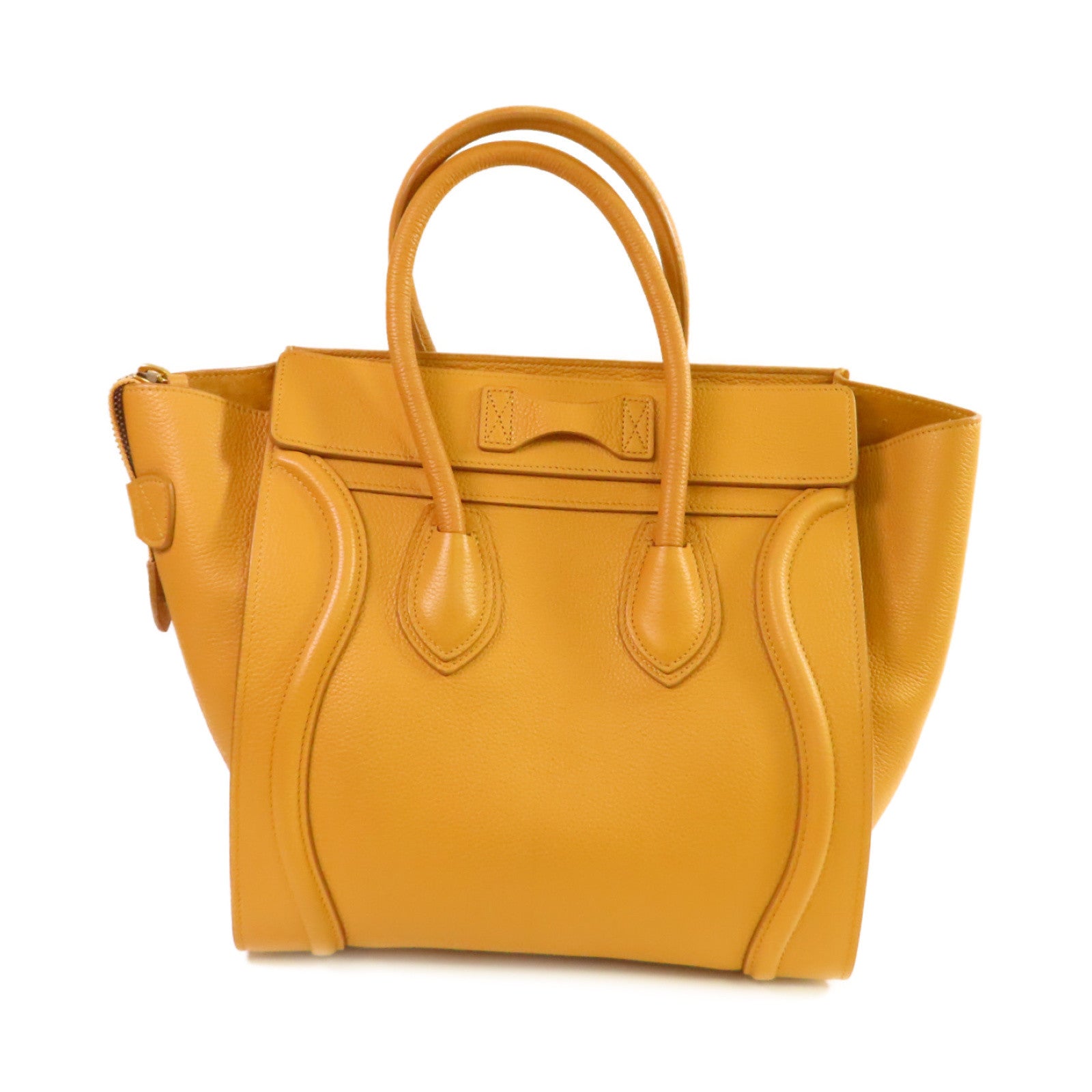 CELINE 牛皮皮革Micro Luggage Handbag金扣手挽袋芥末色