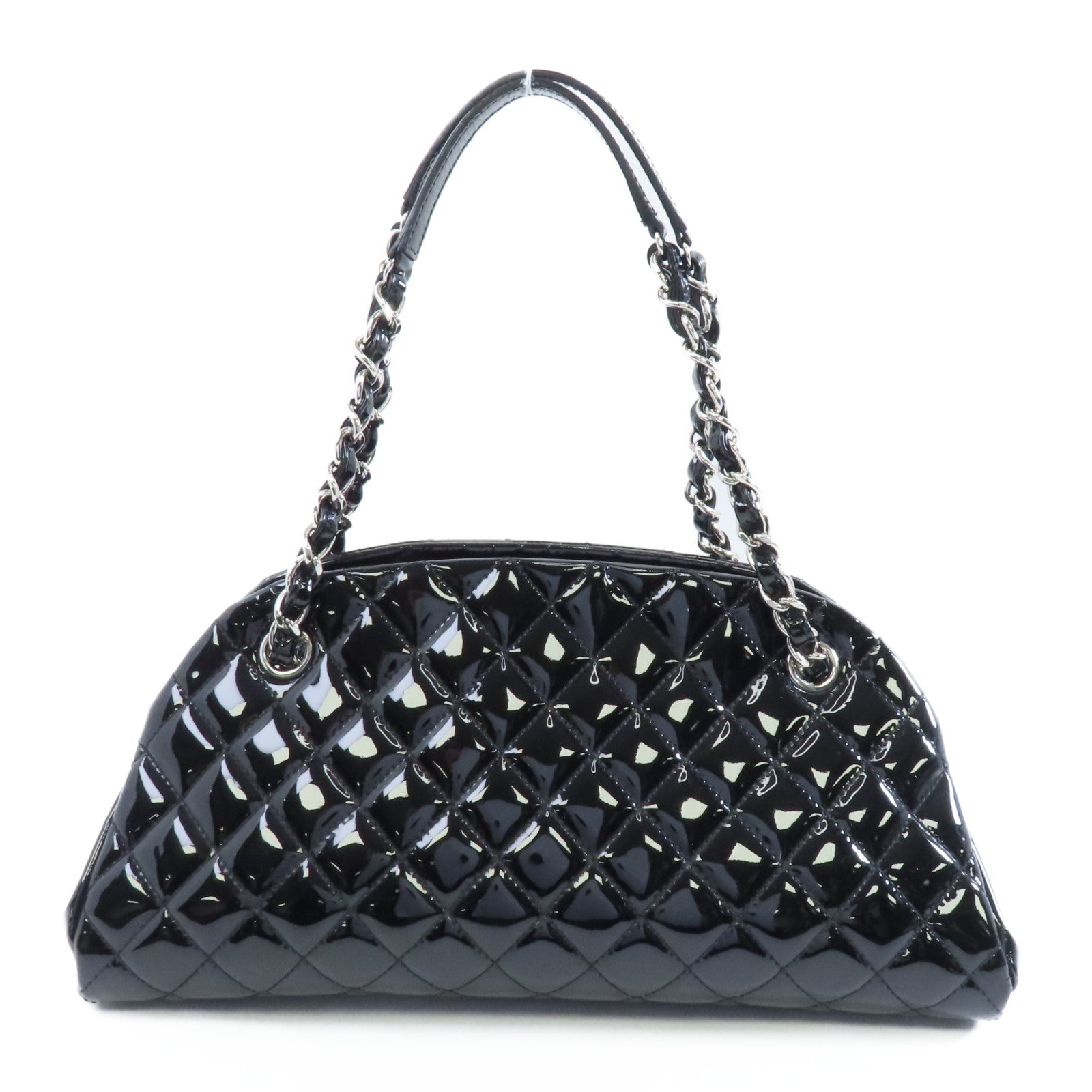 CHANEL 【激減優惠】菱格漆皮皮革Chain Shoulder銀扣鏈帶肩背袋黑色