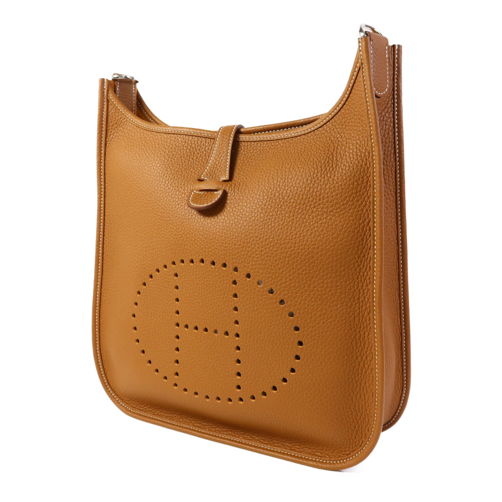 HERMES Clemence皮革Evelyne PM銀扣肩背袋Gold